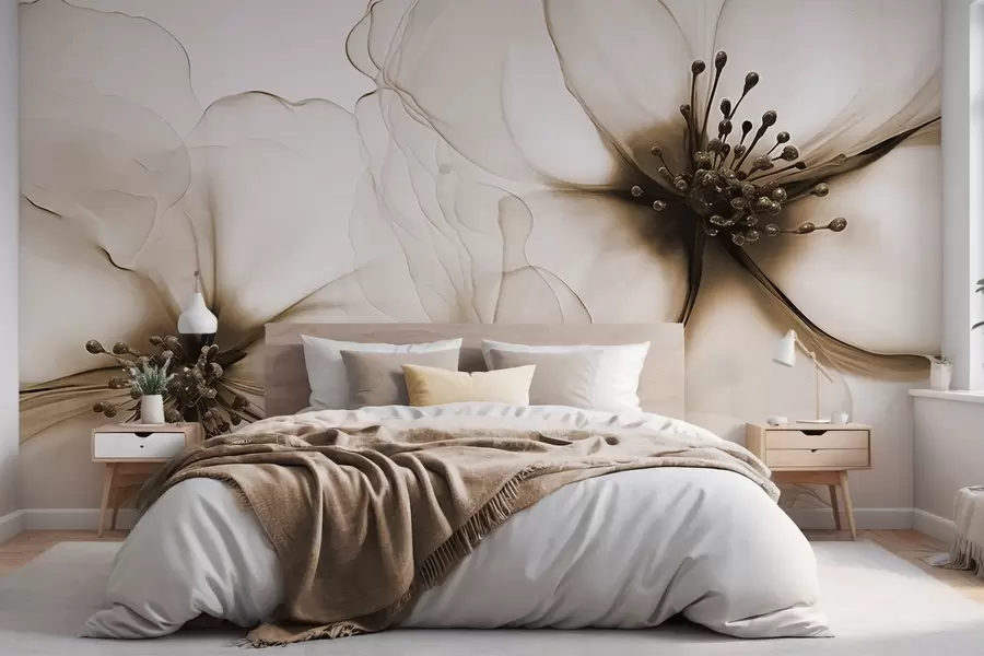 Fototapet Dva průsvitné hnědé květy s viditelnými tyčinkami, překrývajícími se jemnými okvětními lístky a jemnou splývavou strukturou w09295