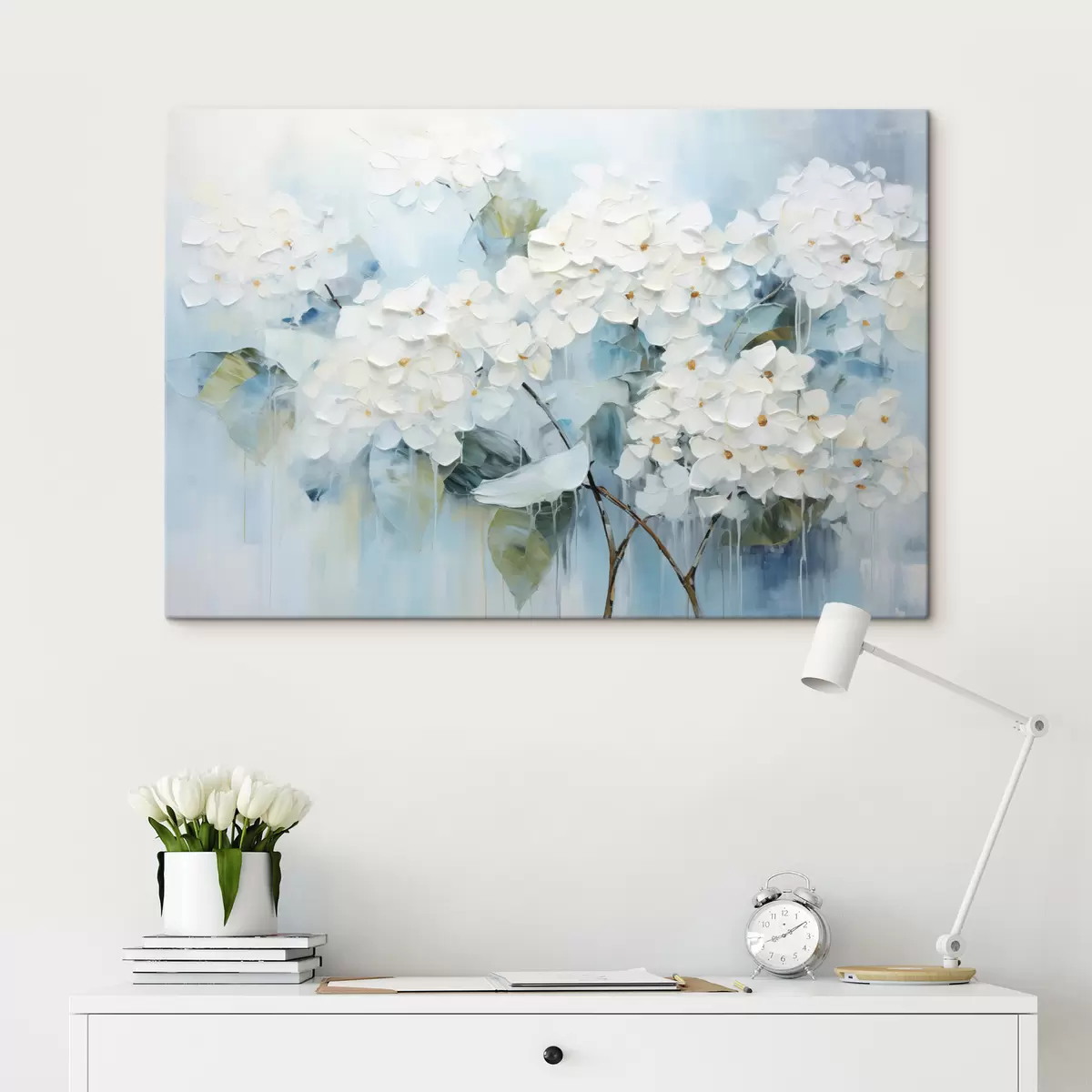 Obraz Kvetoucí bílé hortenzie ve stylu olejomalby Č. s45051