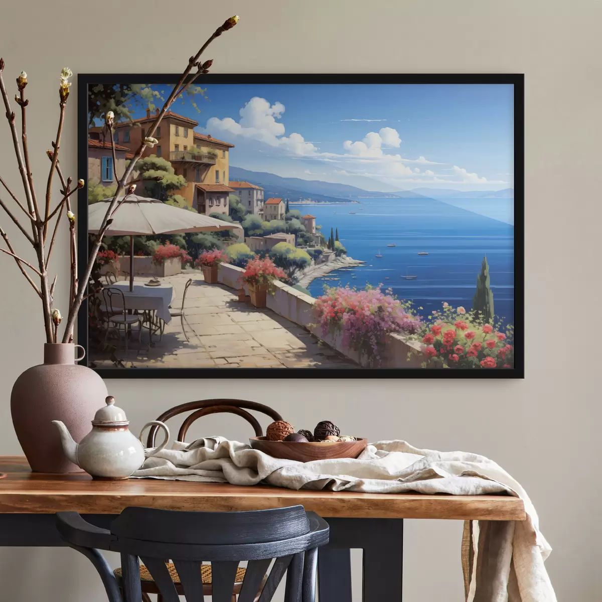 Poster Středomořská krajina s kvetoucí terasou v uměleckém stylu f45053