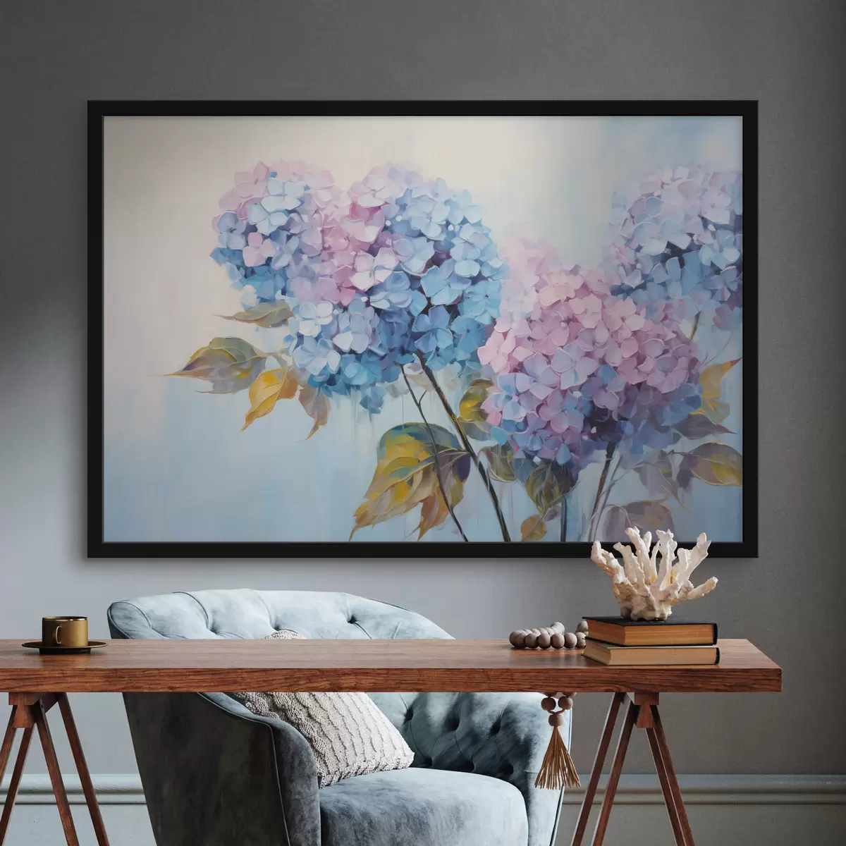 Poster Abstraktní květy hortenzie v jemných odstínech f45056