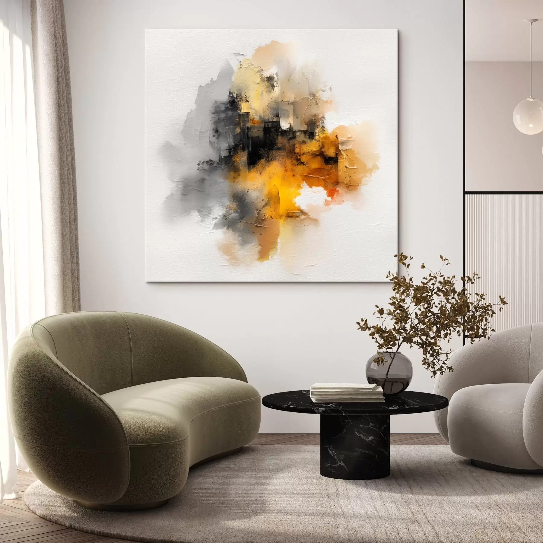 Obraz Abstraktní kompozice v oranžových a šedých tónech s texturou Č. s45238