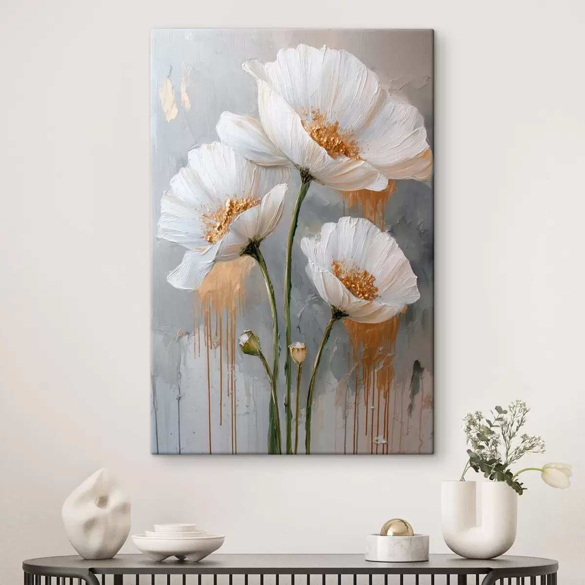 Obraz Bílé sedmikrásky: volumetrická malba na modrém pozadí Č. s45240