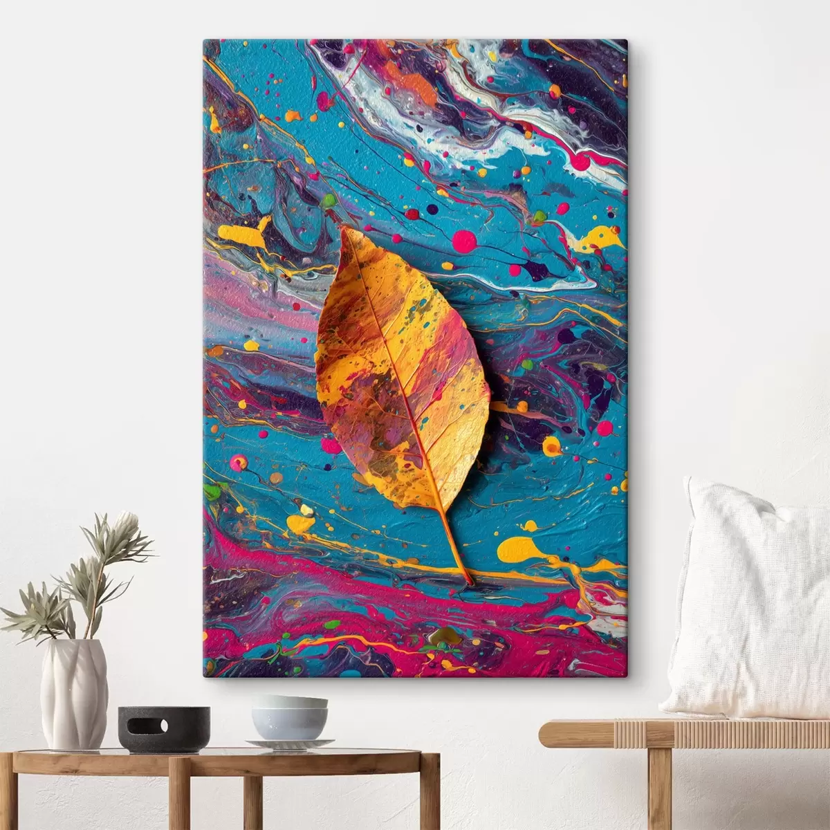 Obraz Světlý list na barevném pozadí: abstraktní kompozice Č. s45245