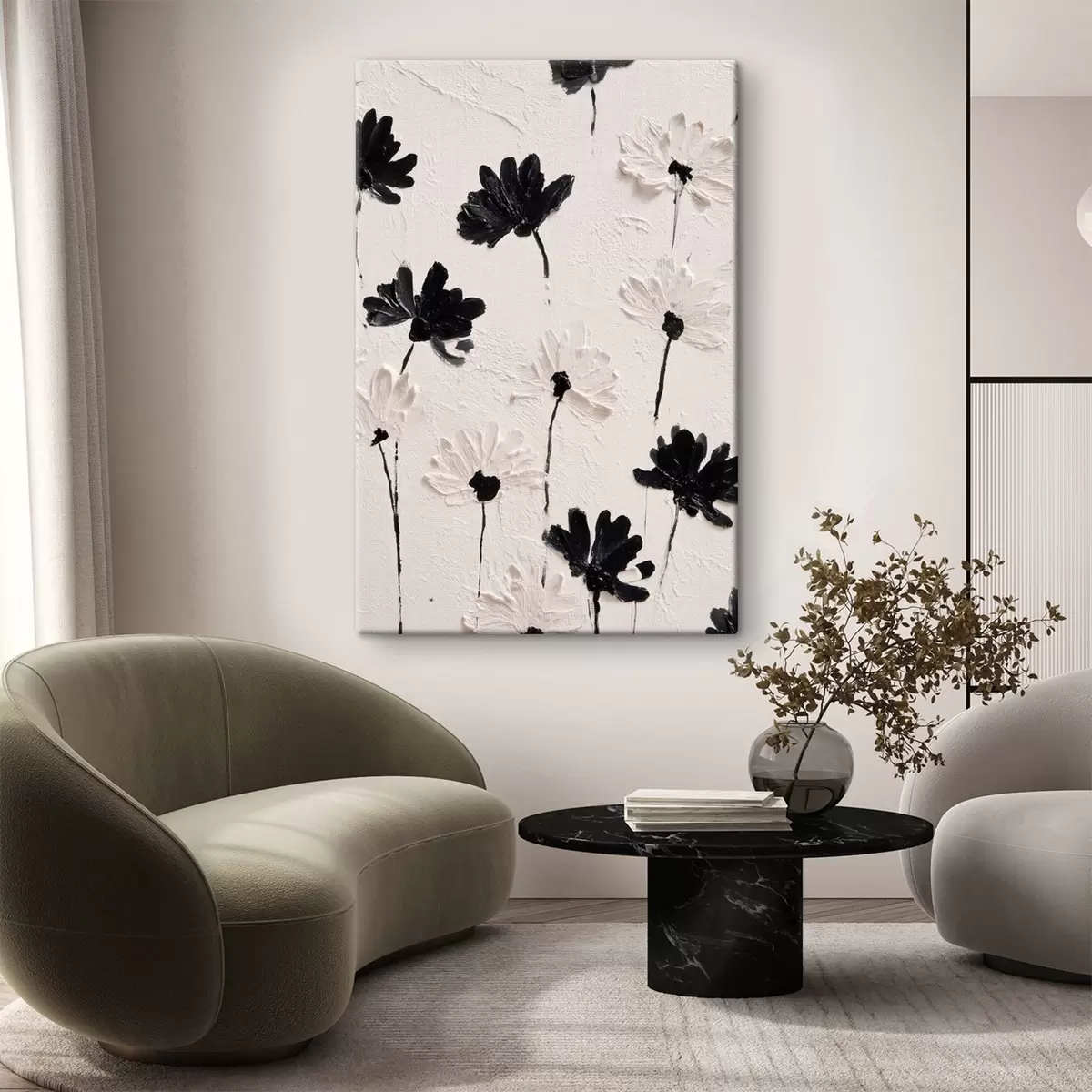 Obraz Volumetrické květiny: kompozice impasto v monochromatických tónech Č. s45247