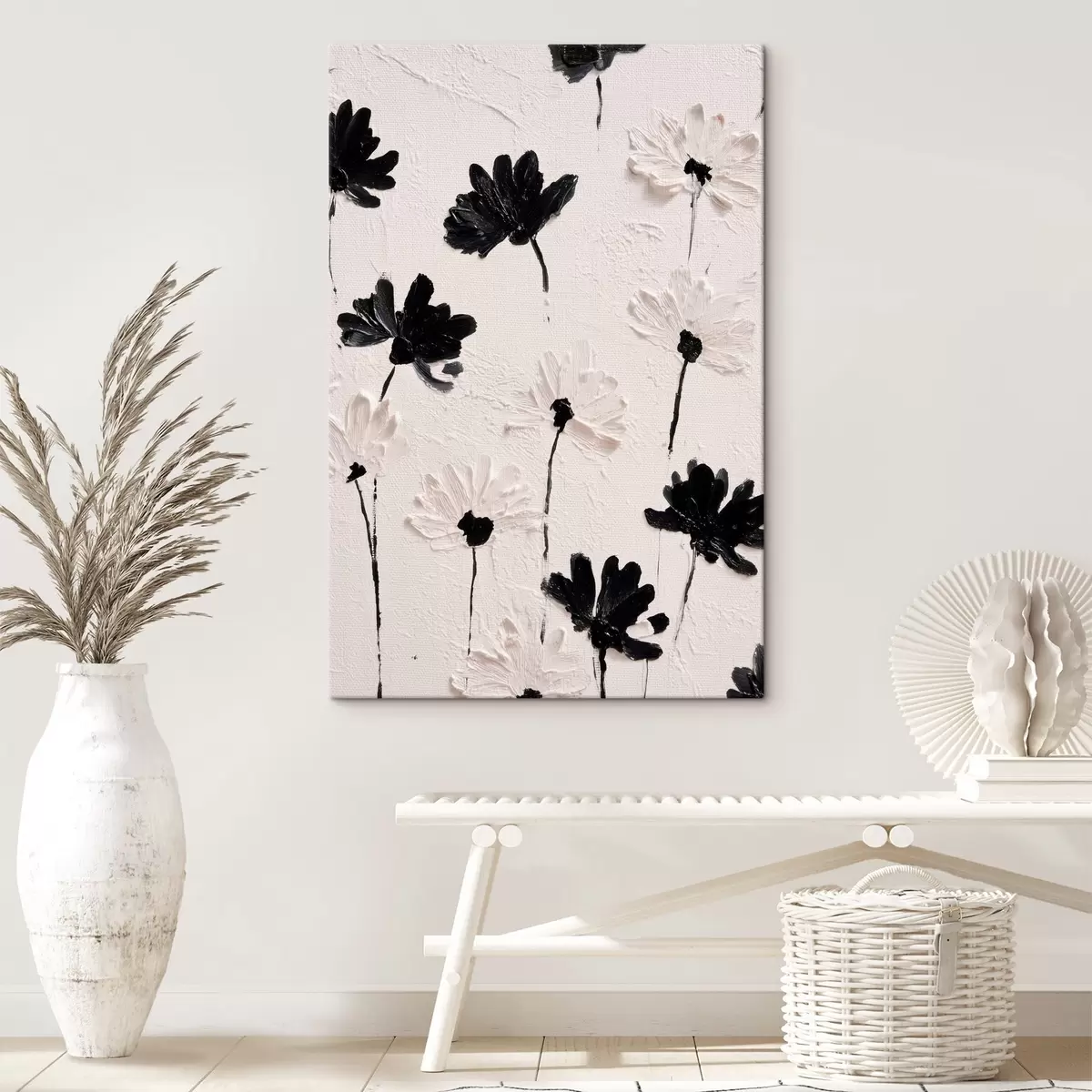 Obraz Volumetrické květiny: kompozice impasto v monochromatických tónech Č. s45247