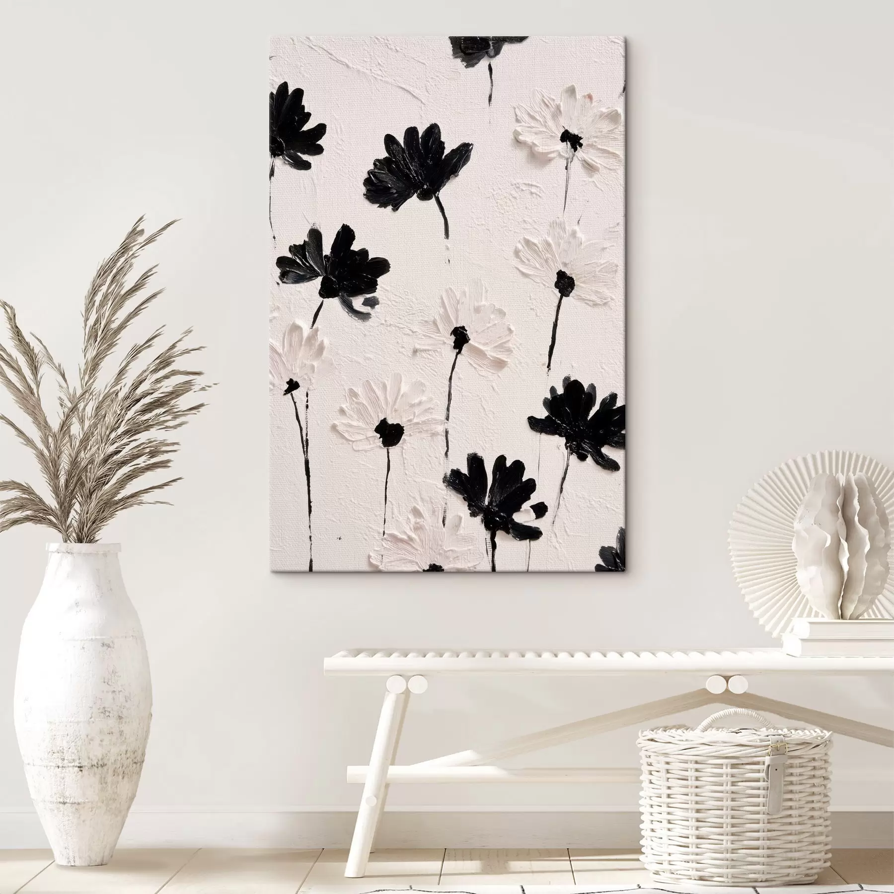 Obraz Volumetrické květiny: kompozice impasto v monochromatických tónech Č. s45247