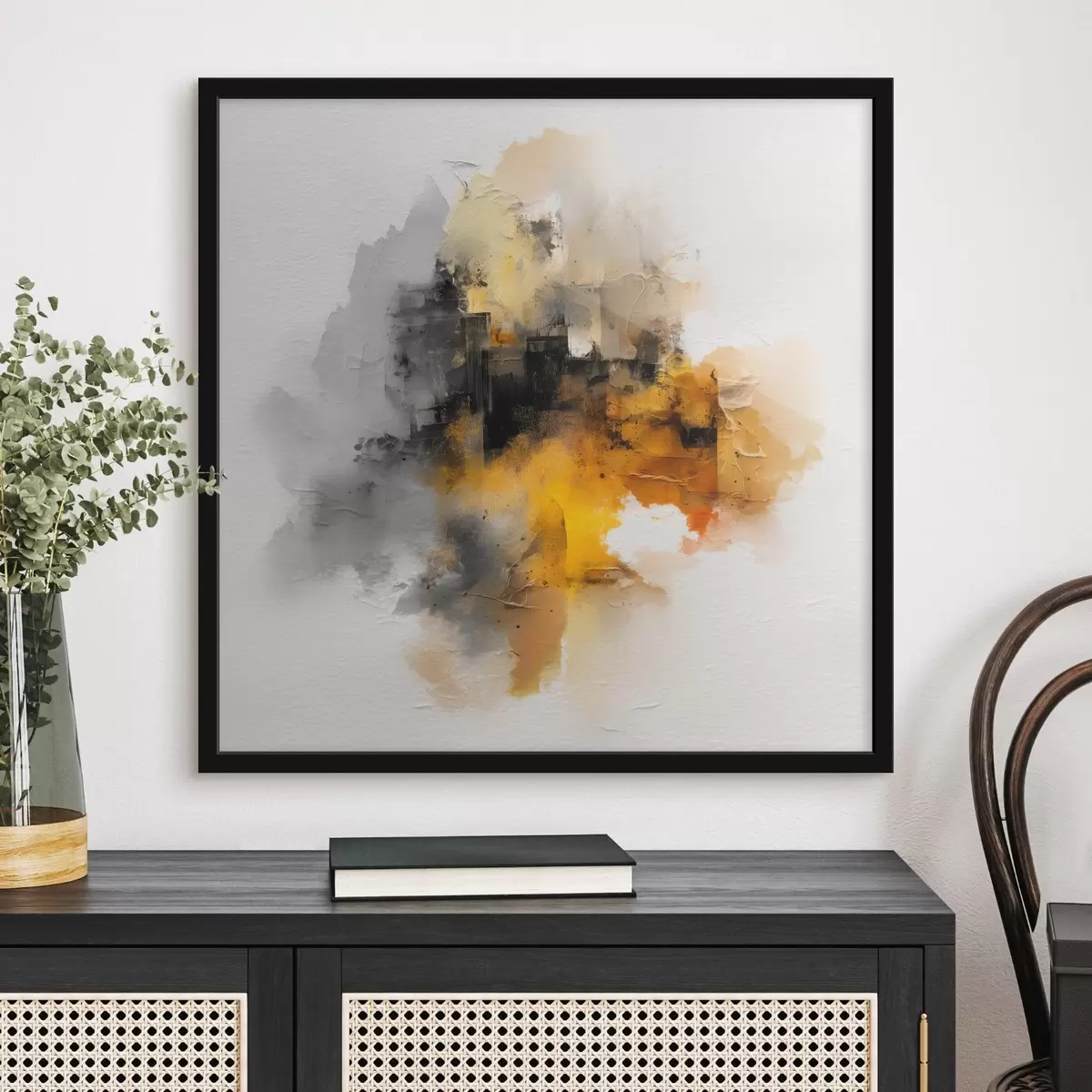 Poster Abstraktní kompozice v oranžových a šedých tónech s texturou f45238