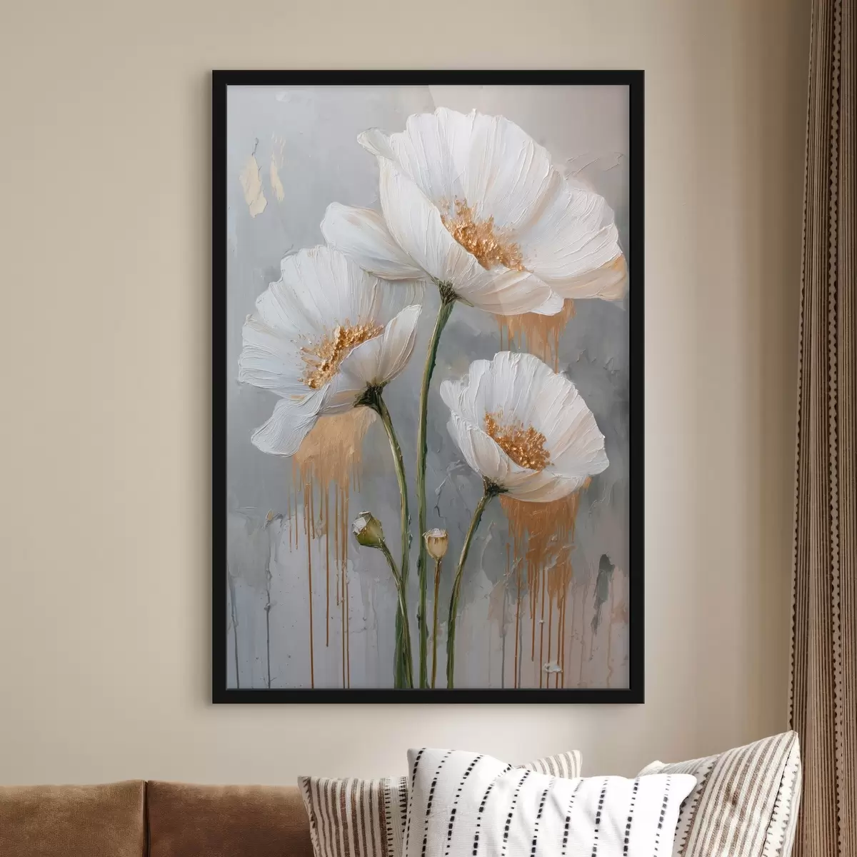 Poster Bílé sedmikrásky: volumetrická malba na modrém pozadí f45240