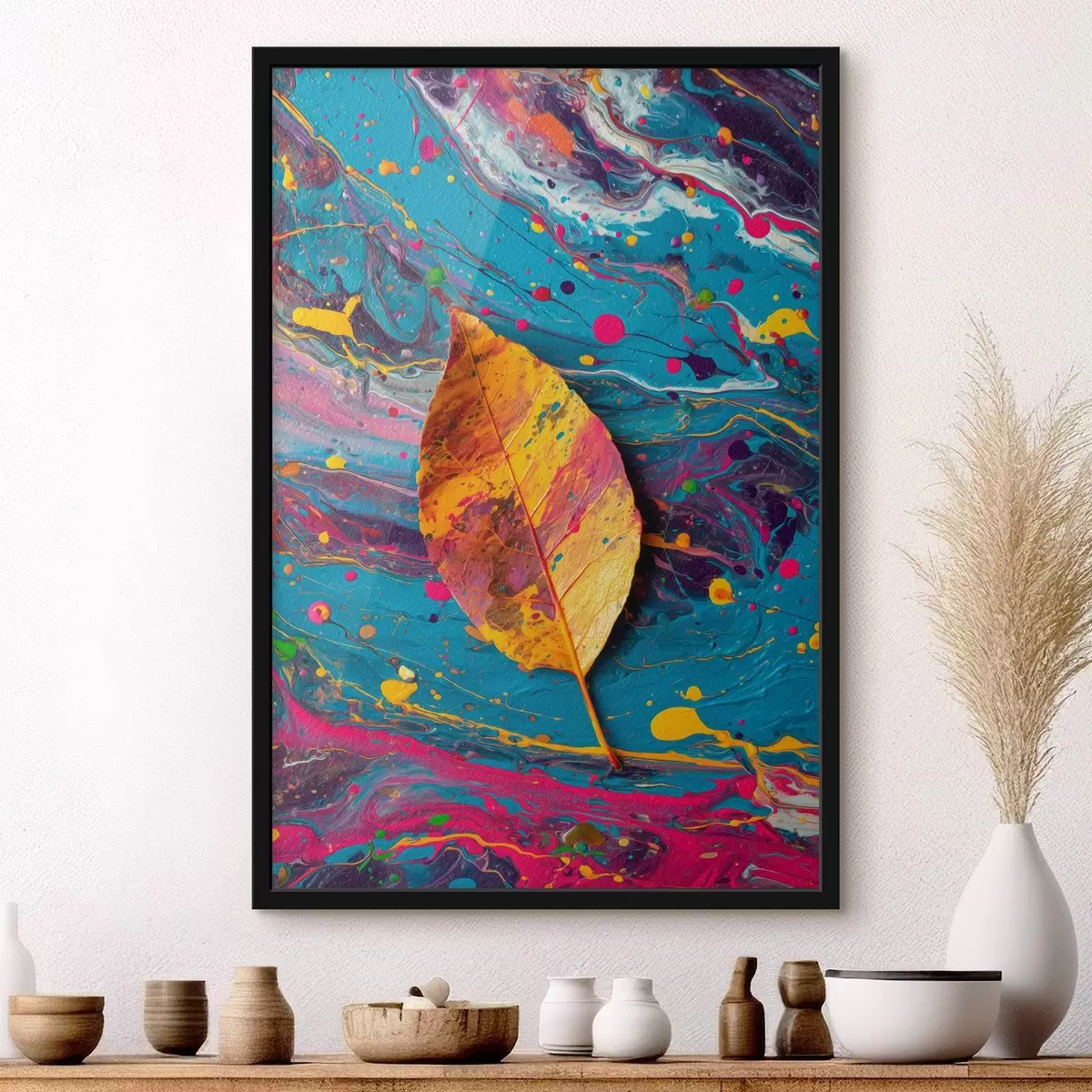 Poster Světlý list na barevném pozadí: abstraktní kompozice f45245