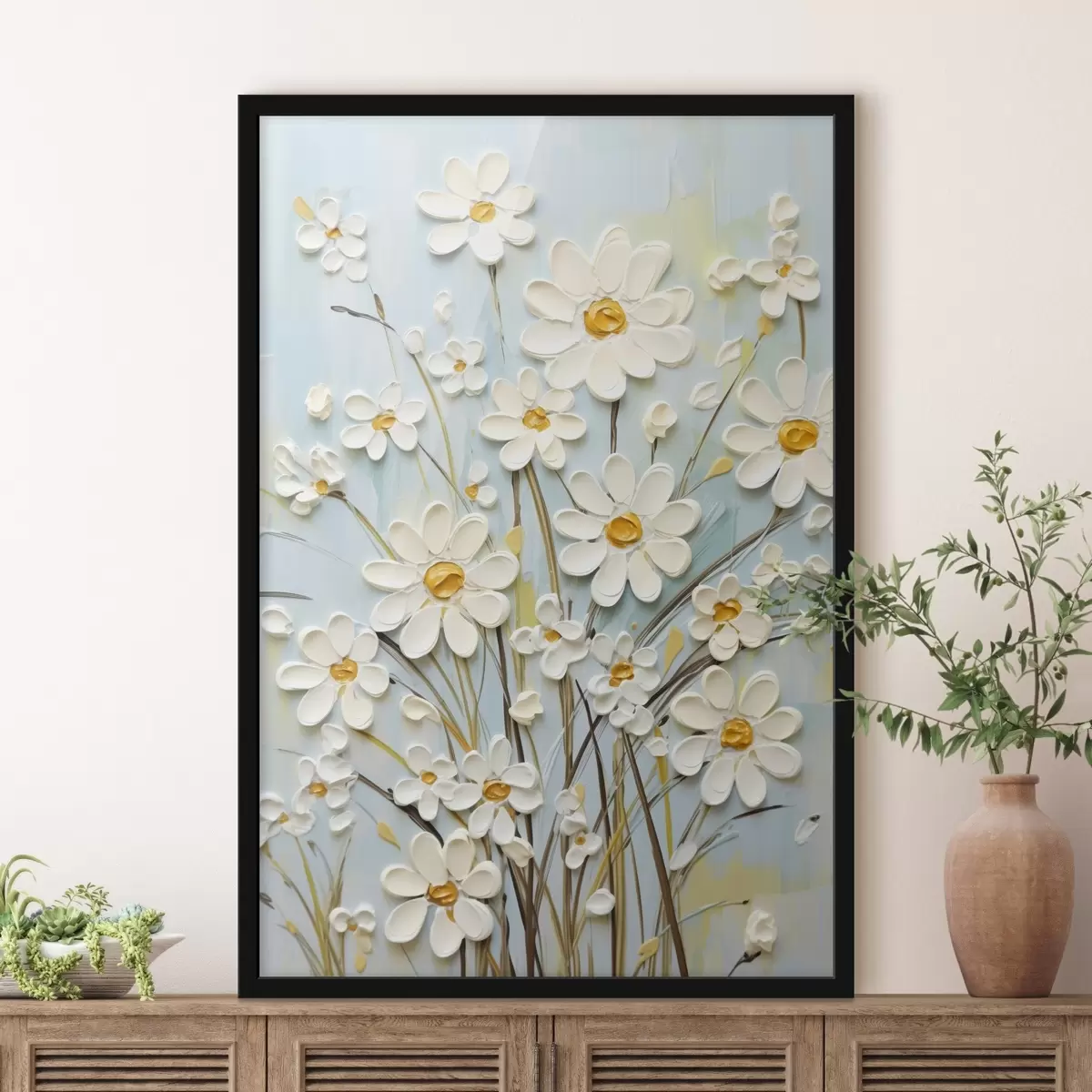 Poster Texturované sedmikrásky: impasto umění s expresivními tahy štětce f45266