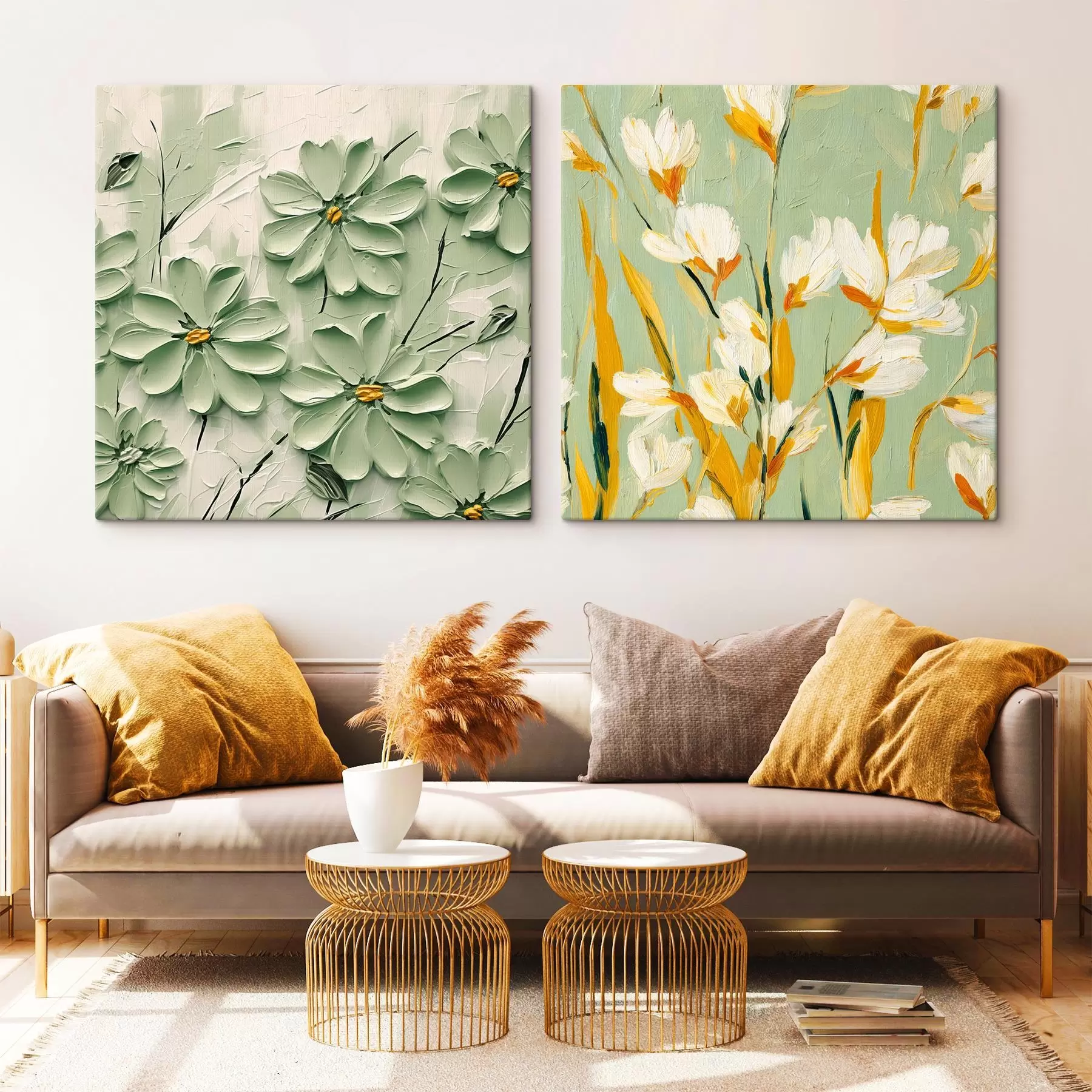 Obraz Květinová louka: umělecká kompozice s objemnými květy na pastelovém pozadí Č. m00567