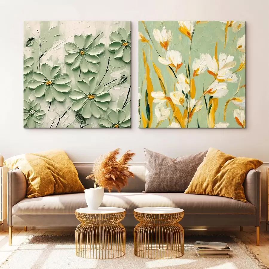 Obraz Květinová louka: umělecká kompozice s objemnými květy na pastelovém pozadí Č. m00567