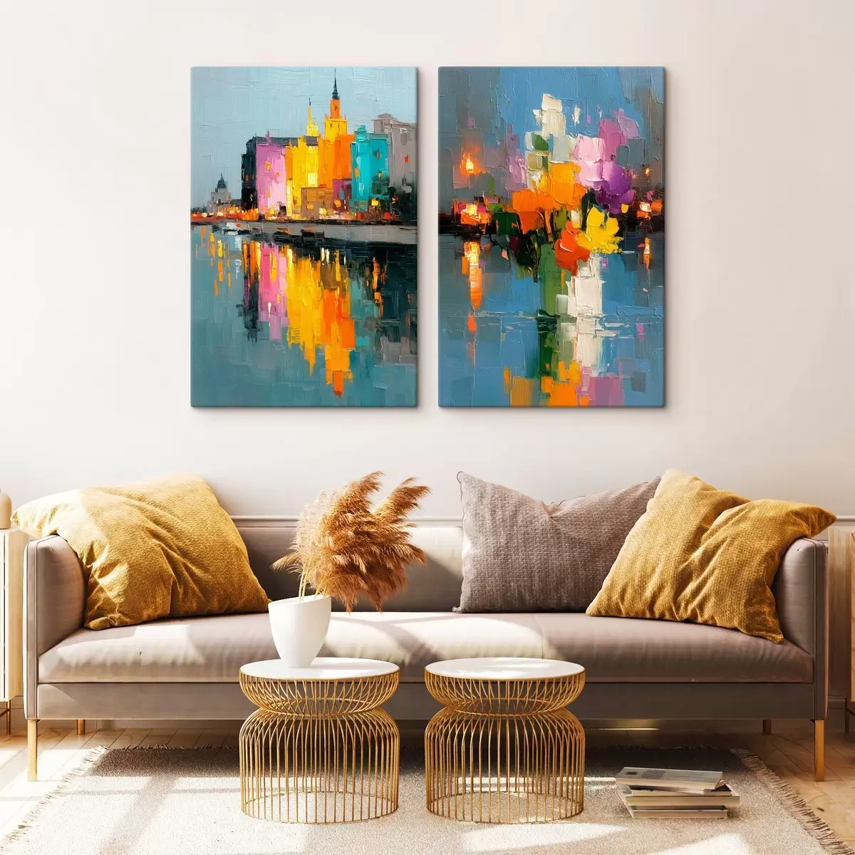 Obraz Dynamika města: abstraktní kompozice s odrazy světel na řece Č. m00569