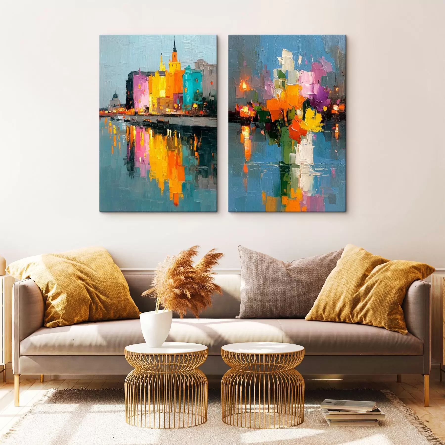 Obraz Dynamika města: abstraktní kompozice s odrazy světel na řece Č. m00569