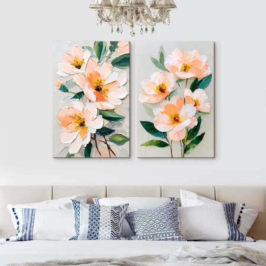 Obraz Malba ve stylu impasto kombinující velkou kytici a jednotlivé květiny Č. m00579