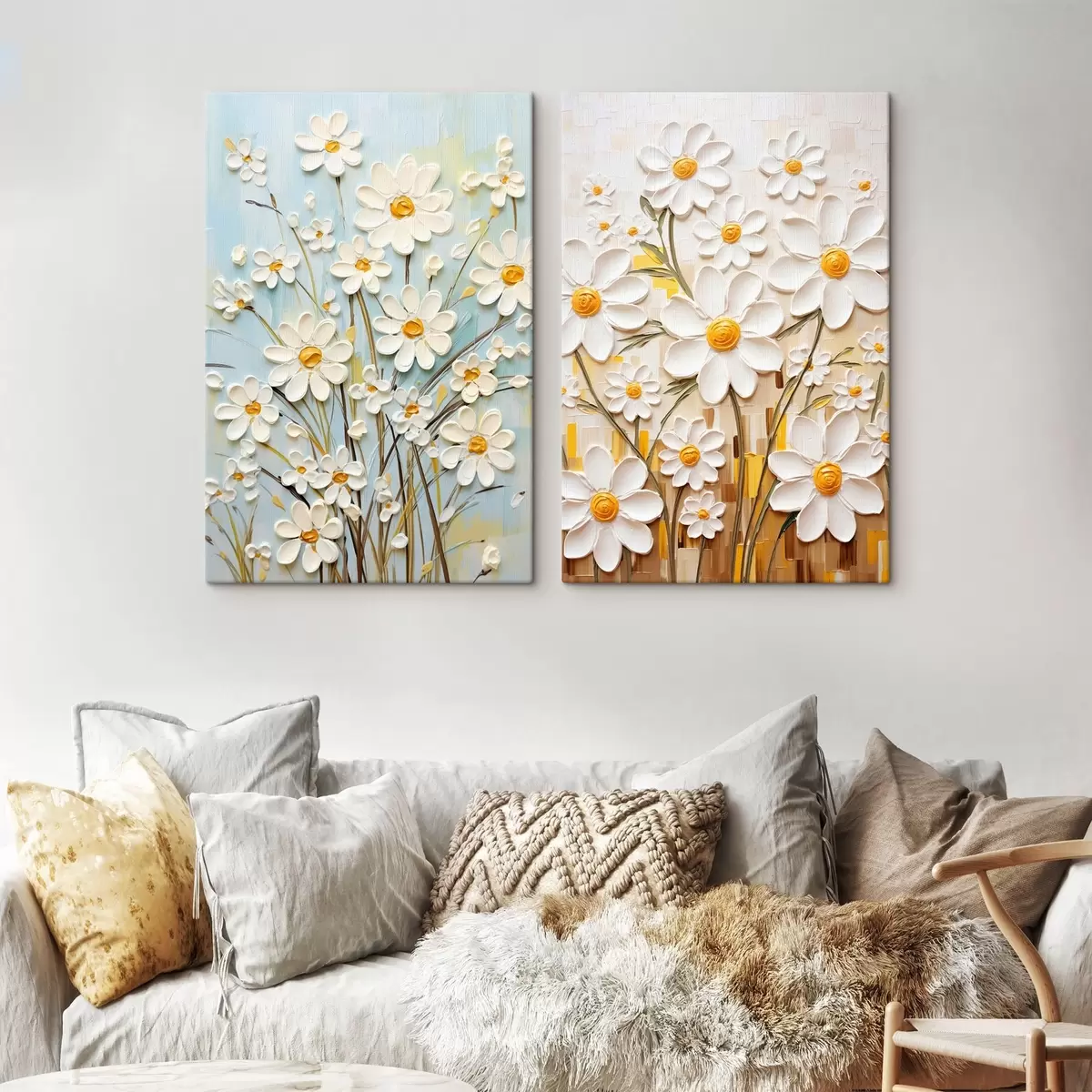 Obraz Slunečné květiny: umělecký duet s objemnými sedmikráskami a žlutými akcenty Č. m00580