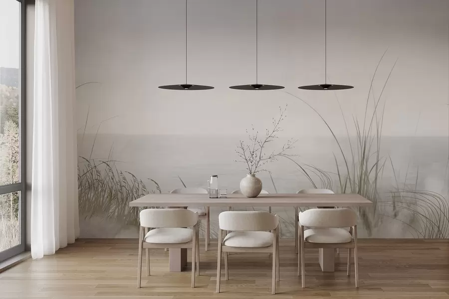 Fototapet Mlžné pobřeží s jemnými travinami v popředí w04339