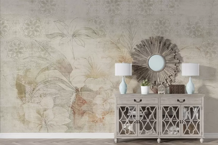 Fototapet Květy a listy na texturovaném pozadí s ornamenty w04343