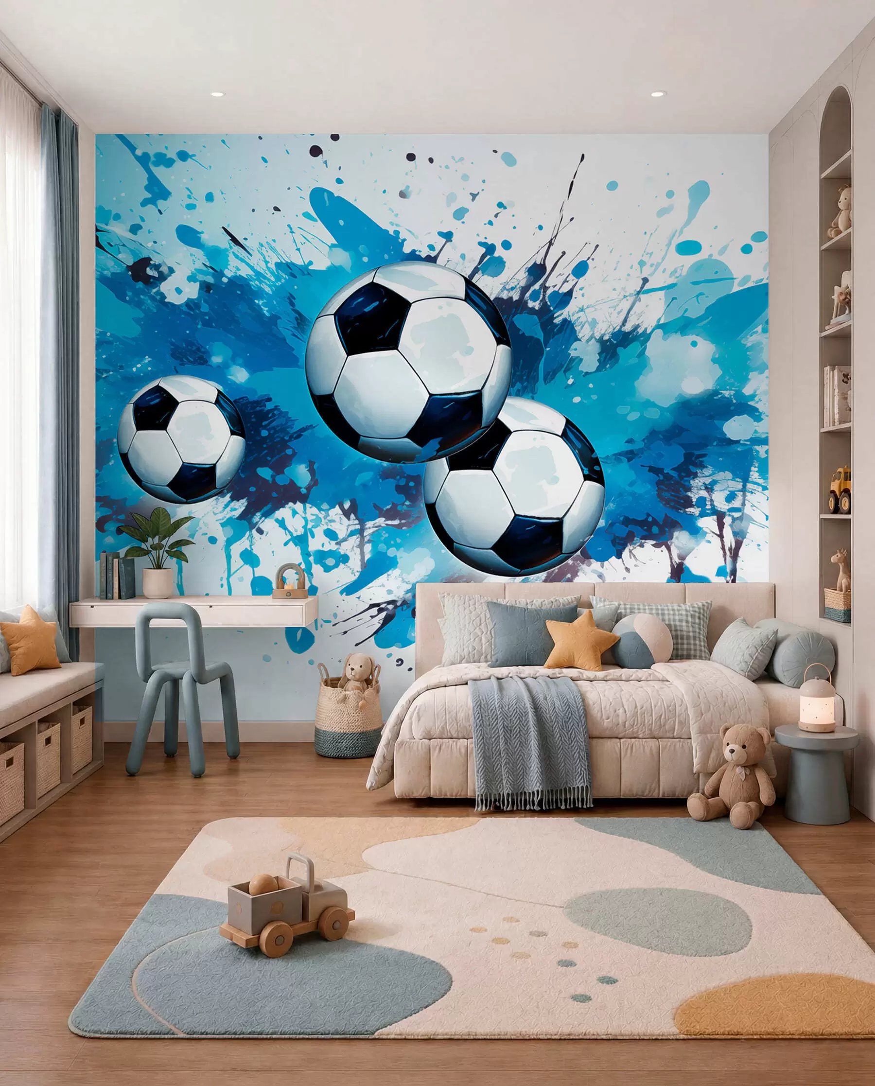 Fototapet Fotbal v modrých cákancích w04373