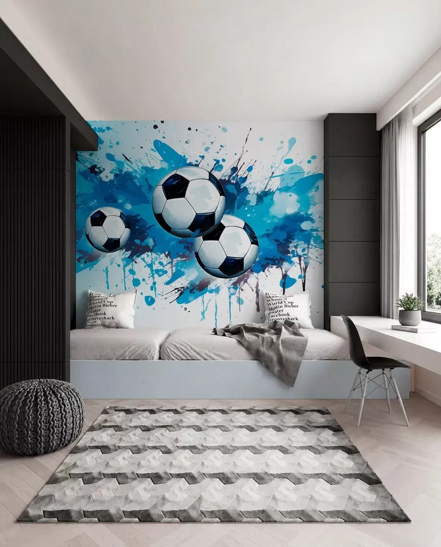 Fototapet Fotbal v modrých cákancích w04373