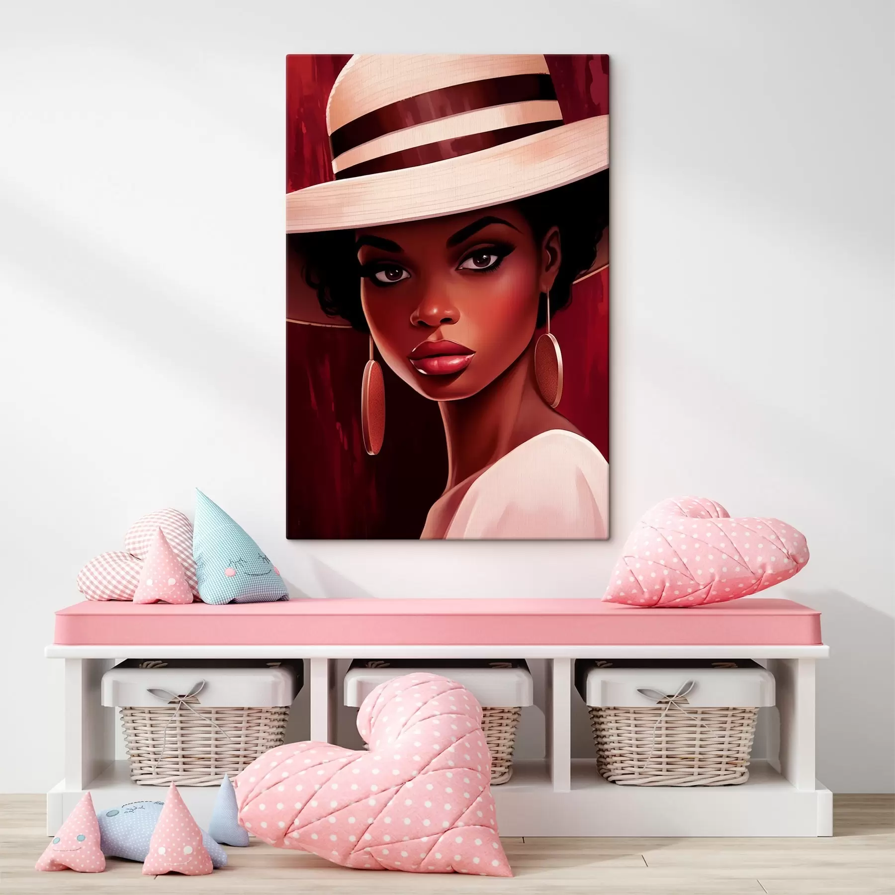 Obraz Žena ve světlém klobouku s kulatými náušnicemi Č. s45323