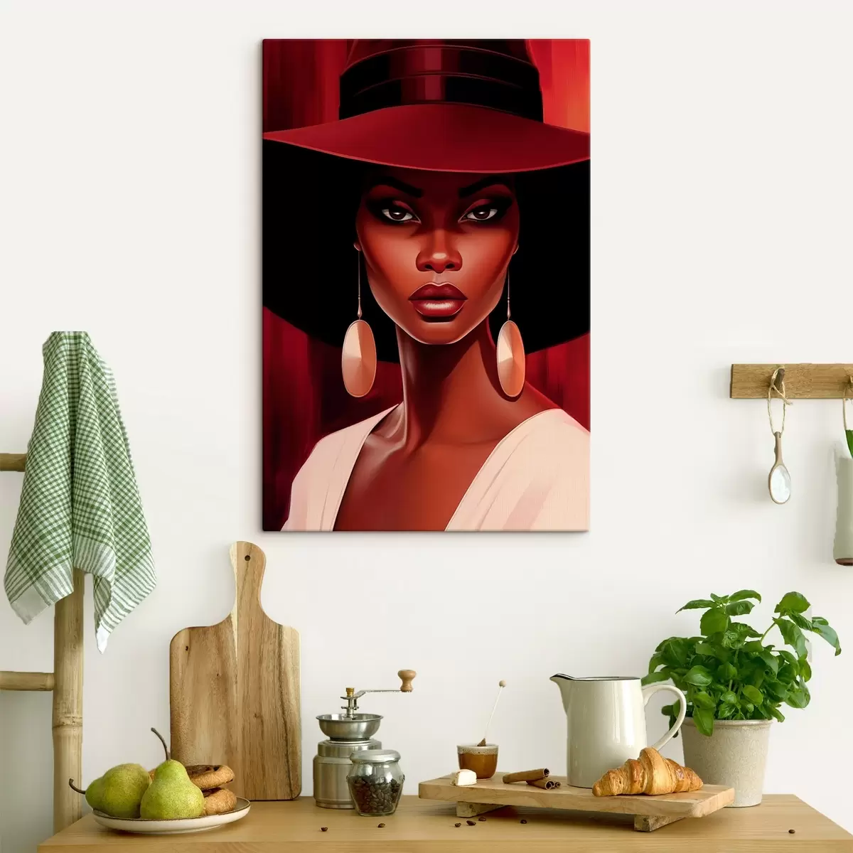 Obraz Žena v klobouku s kulatými náušnicemi Č. s45325
