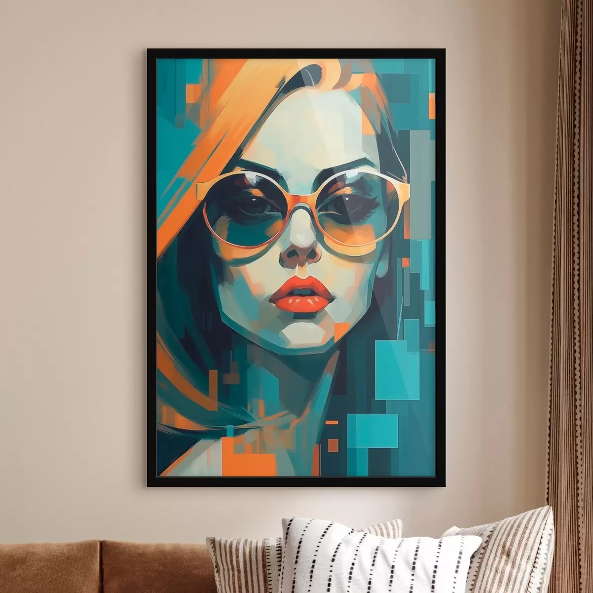 Poster Žena ve slunečních brýlích ve stylu digitálního pop artu f45327