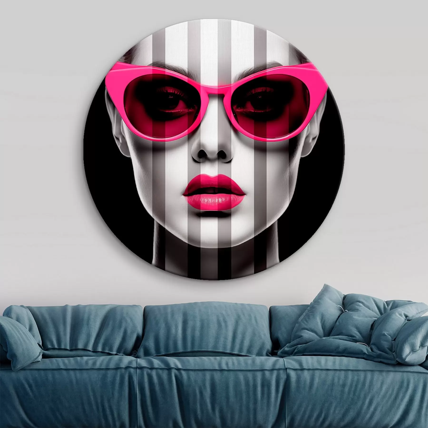 Obraz Žena s růžovými brýlemi s černými a bílými pruhy Č. r45315