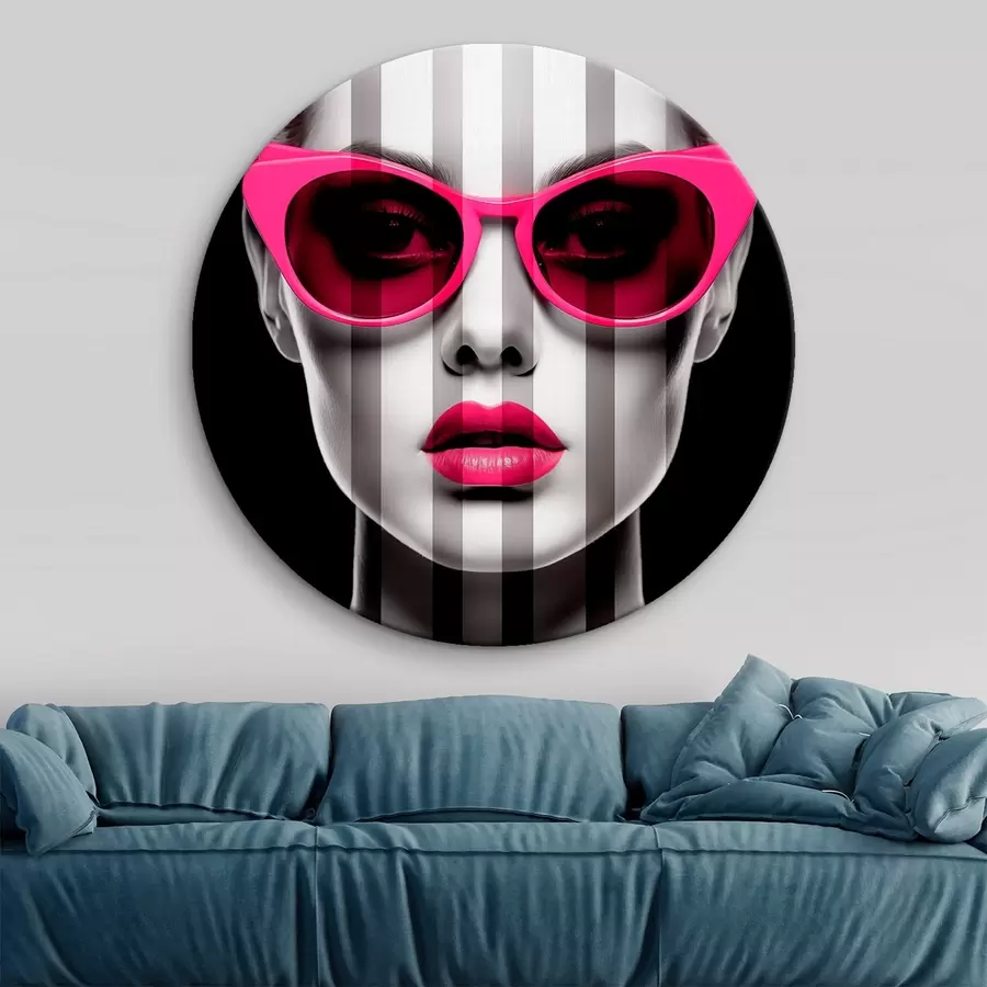 Obraz Žena s růžovými brýlemi s černými a bílými pruhy Č. r45315