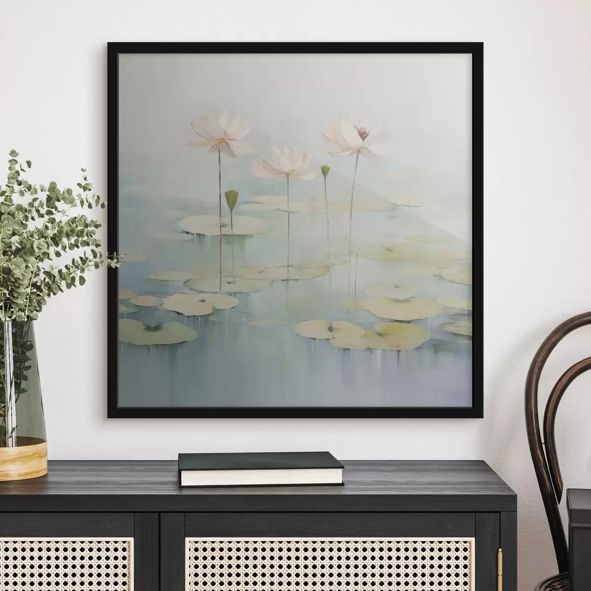 Poster Lotosové listy a květy na rybníku f45350