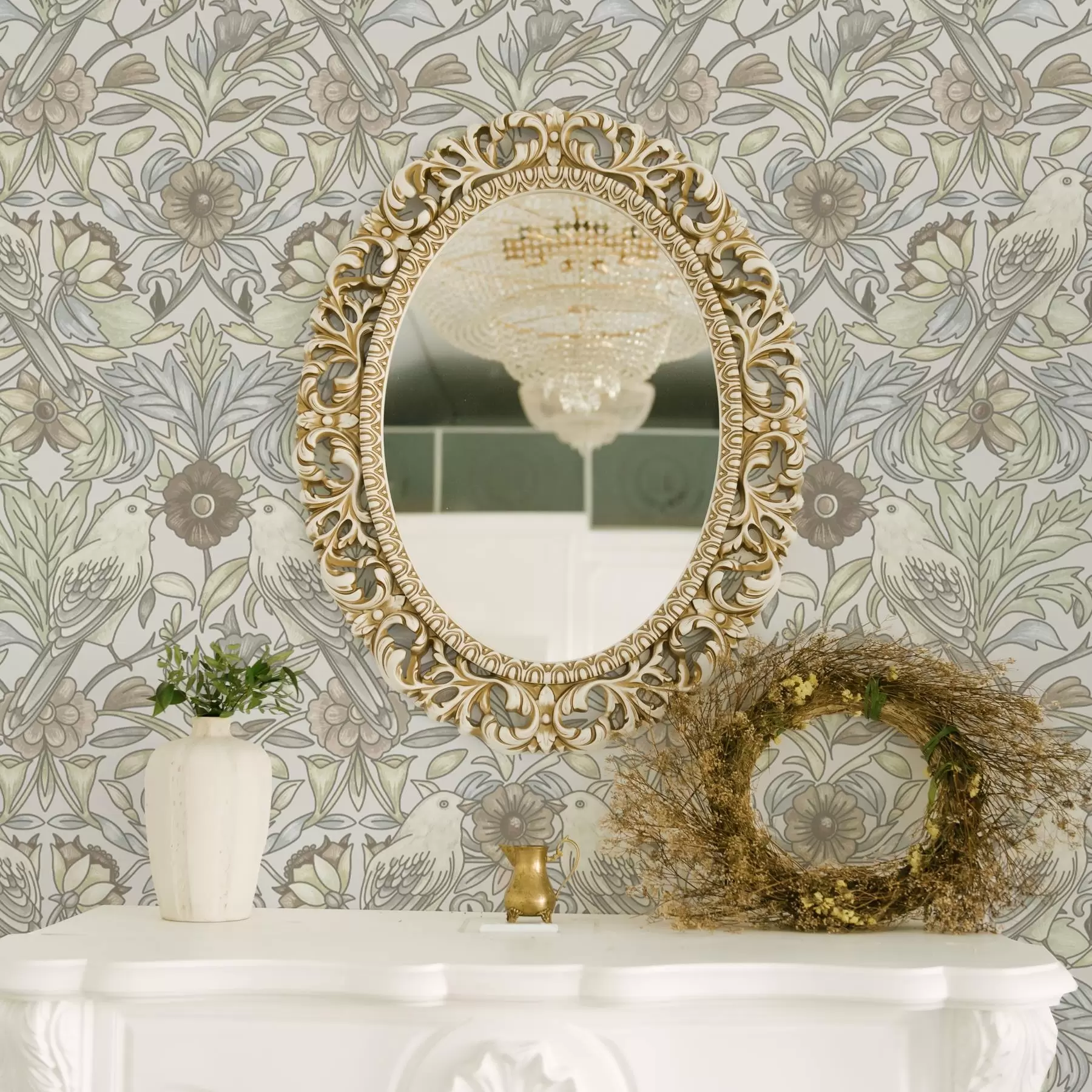 Fototapet Secesní ptáci a pastelově stylizované květiny a00385