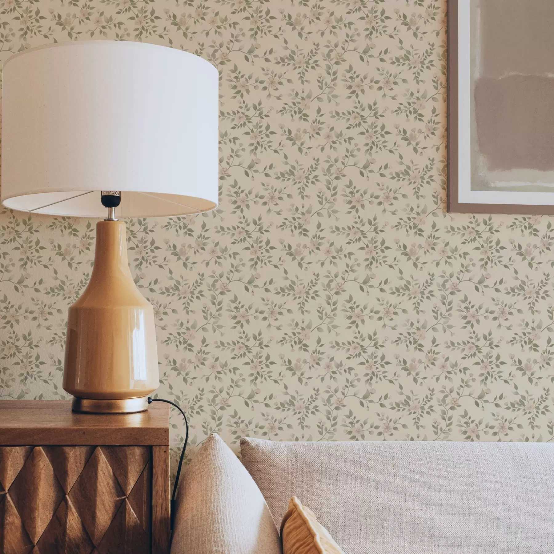 Fototapet Jemné pastelové větve květin na béžovém pozadí a00390