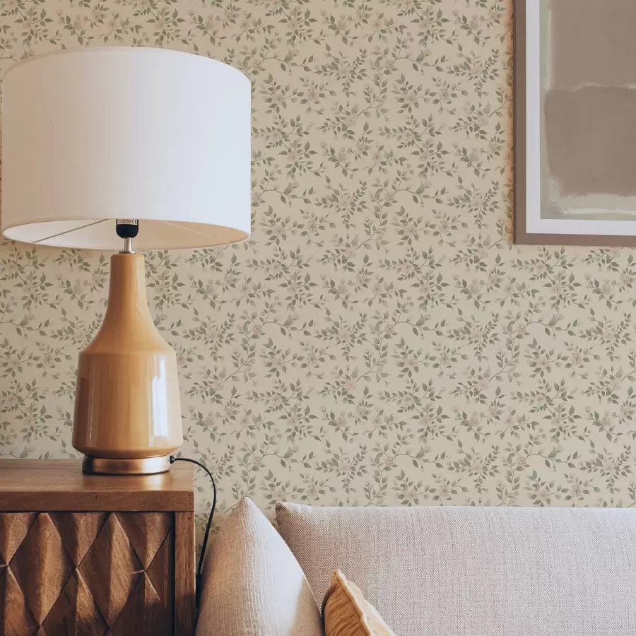 Fototapet Jemné pastelové větve květin na béžovém pozadí a00390