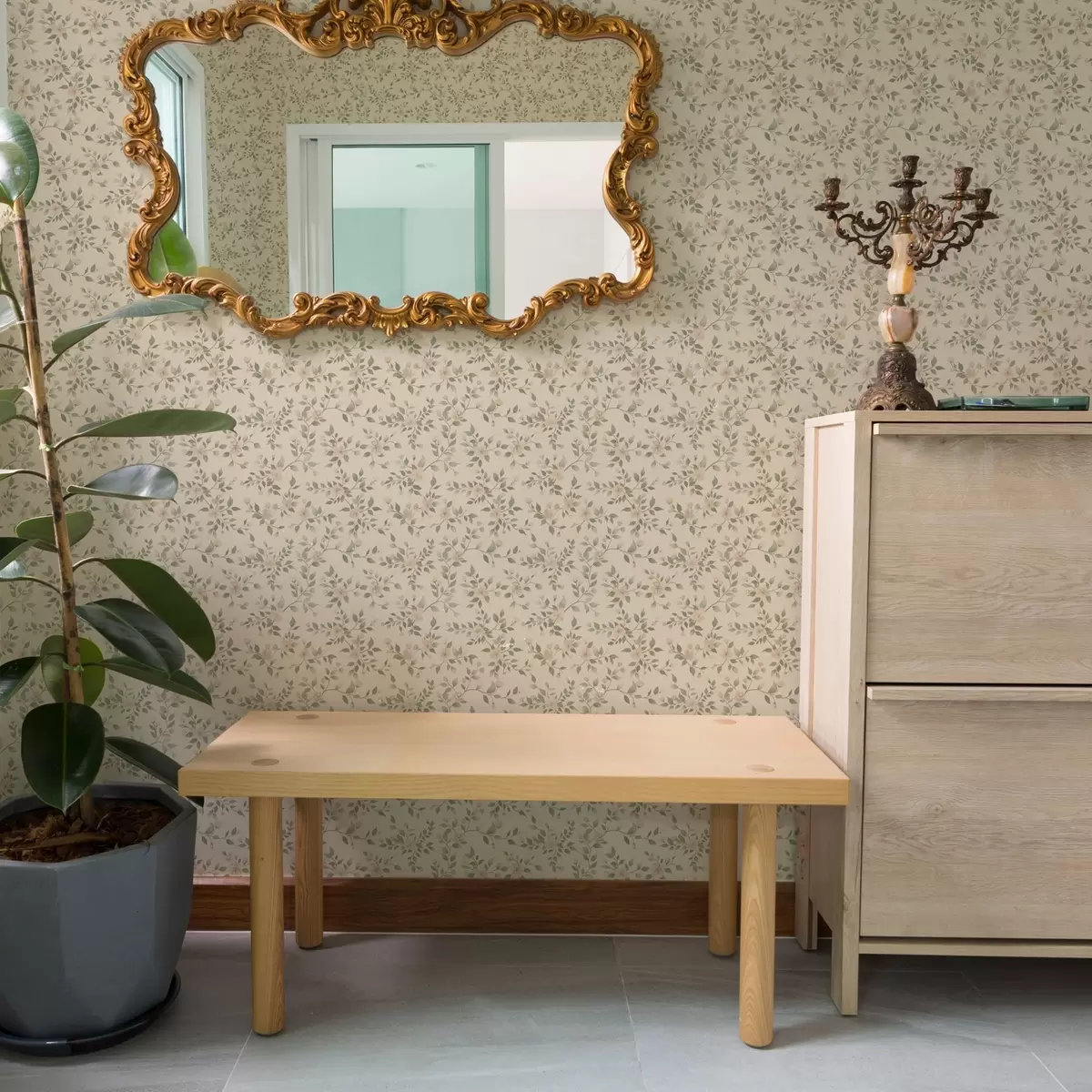 Tapety Jemné pastelové větve květin na béžovém pozadí a00390