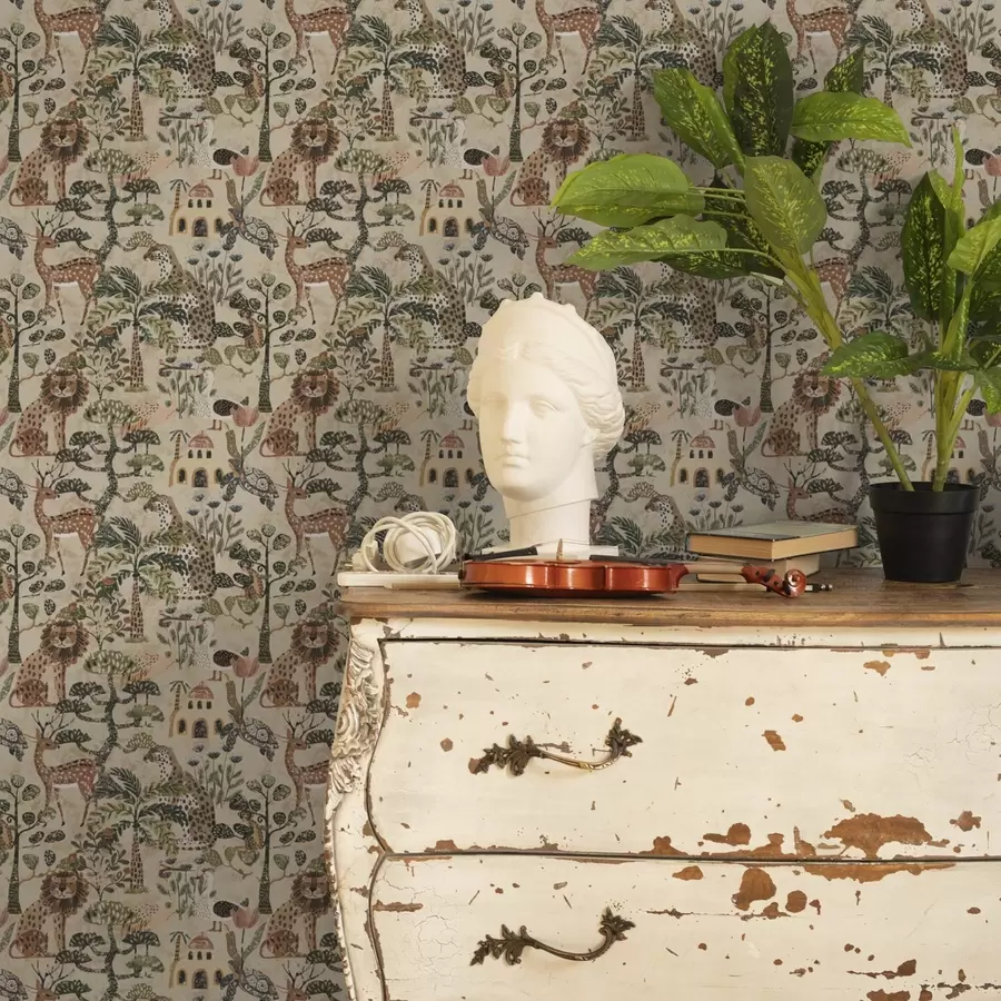 Fototapet Safari zvířata a listy savany v teplých zemitých tónech a00392