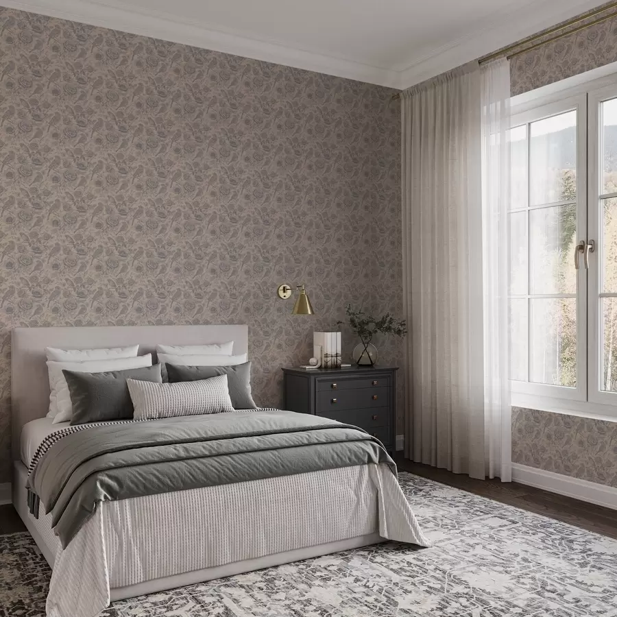 Fototapet Vintage ptáci a květiny na jemném béžovém pozadí a00423