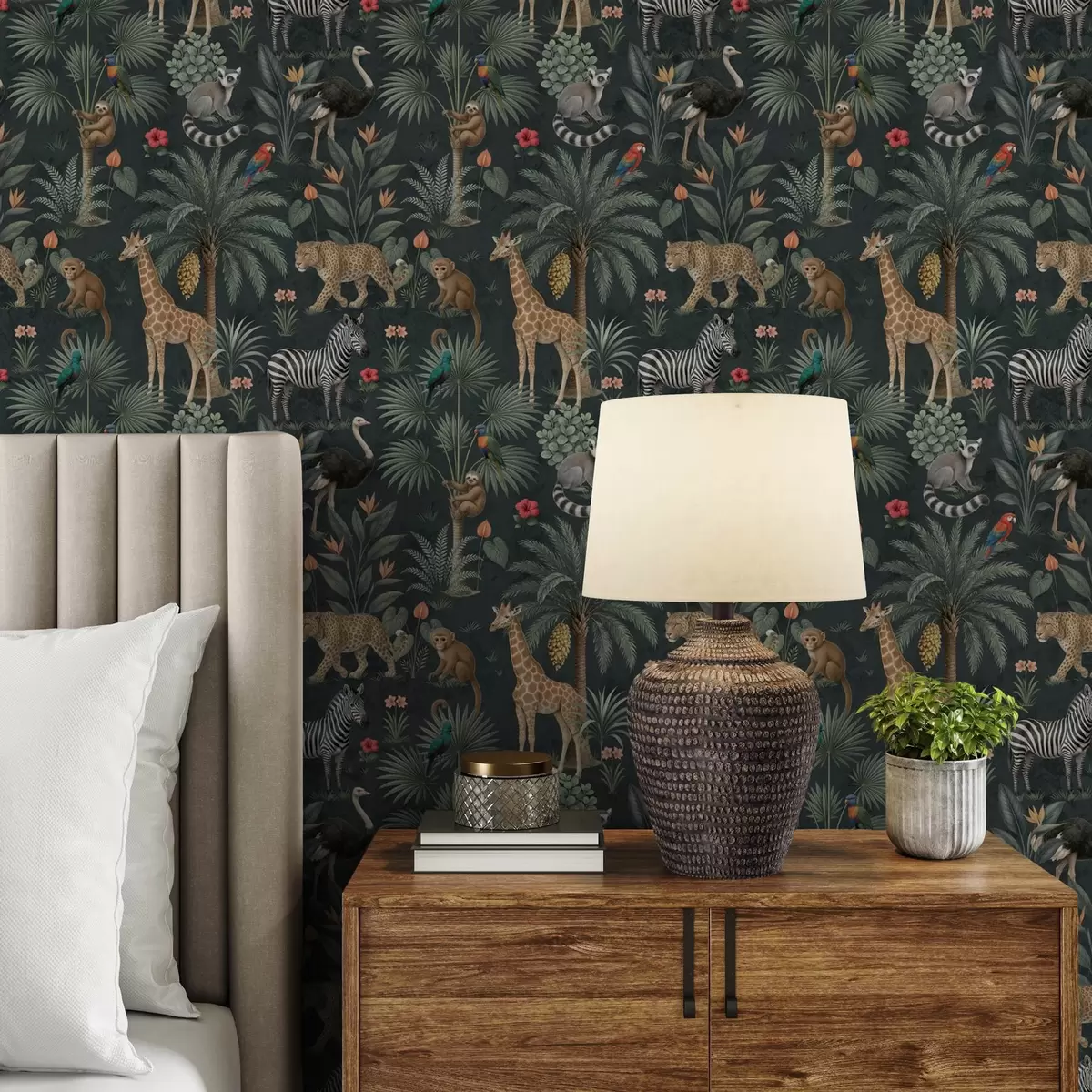 Tapety Realistická tropická zvířata mezi rostlinami a00427