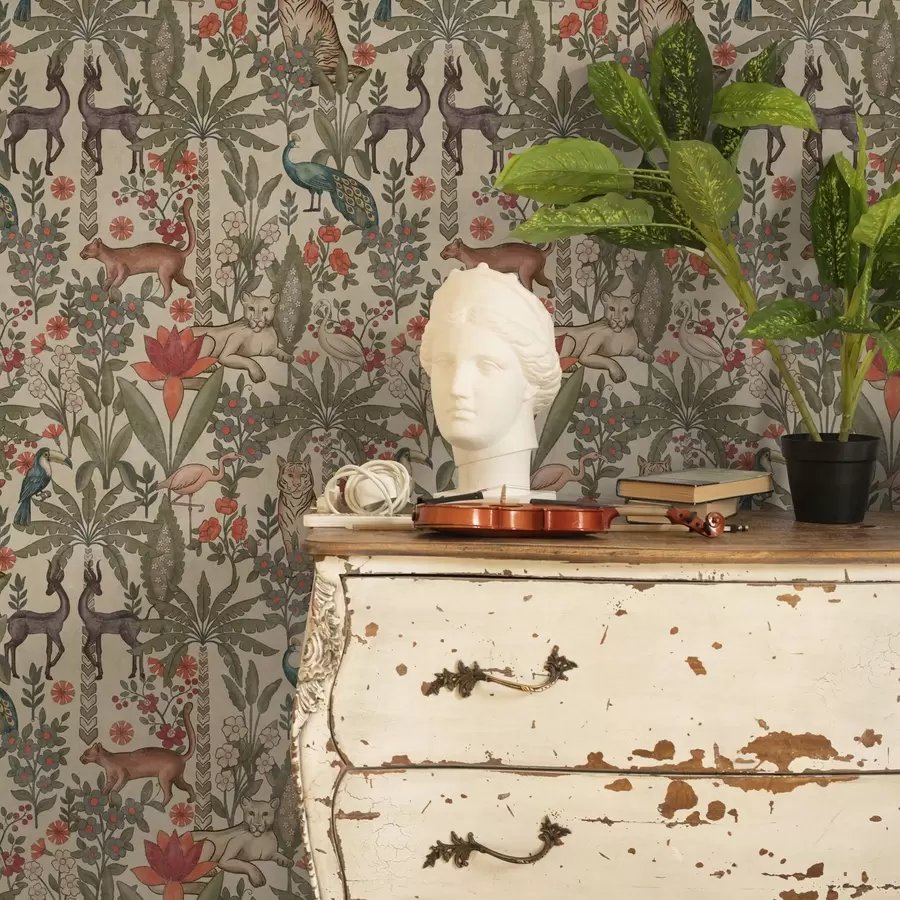 Fototapet Retro styl: Zvířata a květiny na vintage pozadí a00431