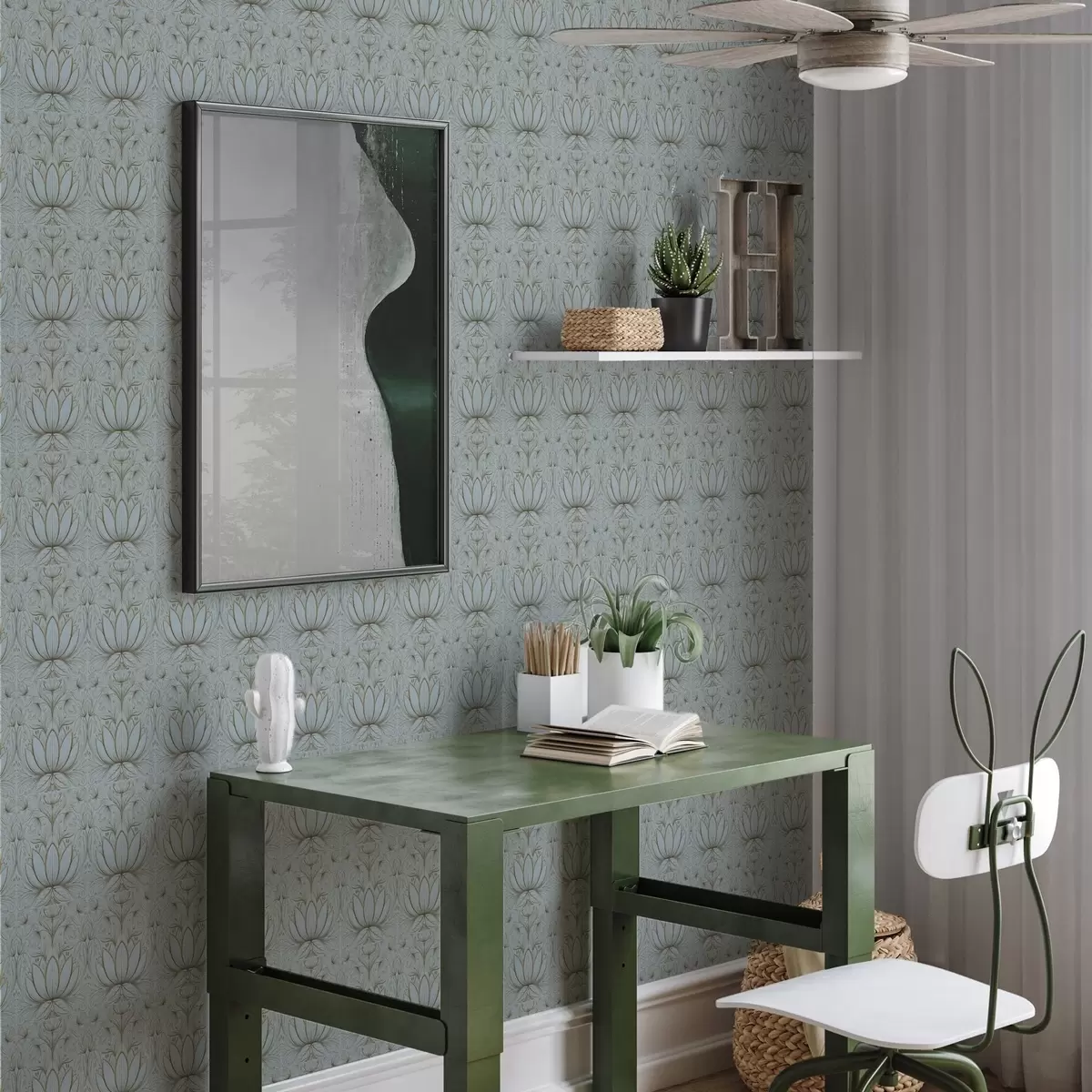 Tapety Lotosový ornament v tyrkysové a žluté barevné paletě a00439