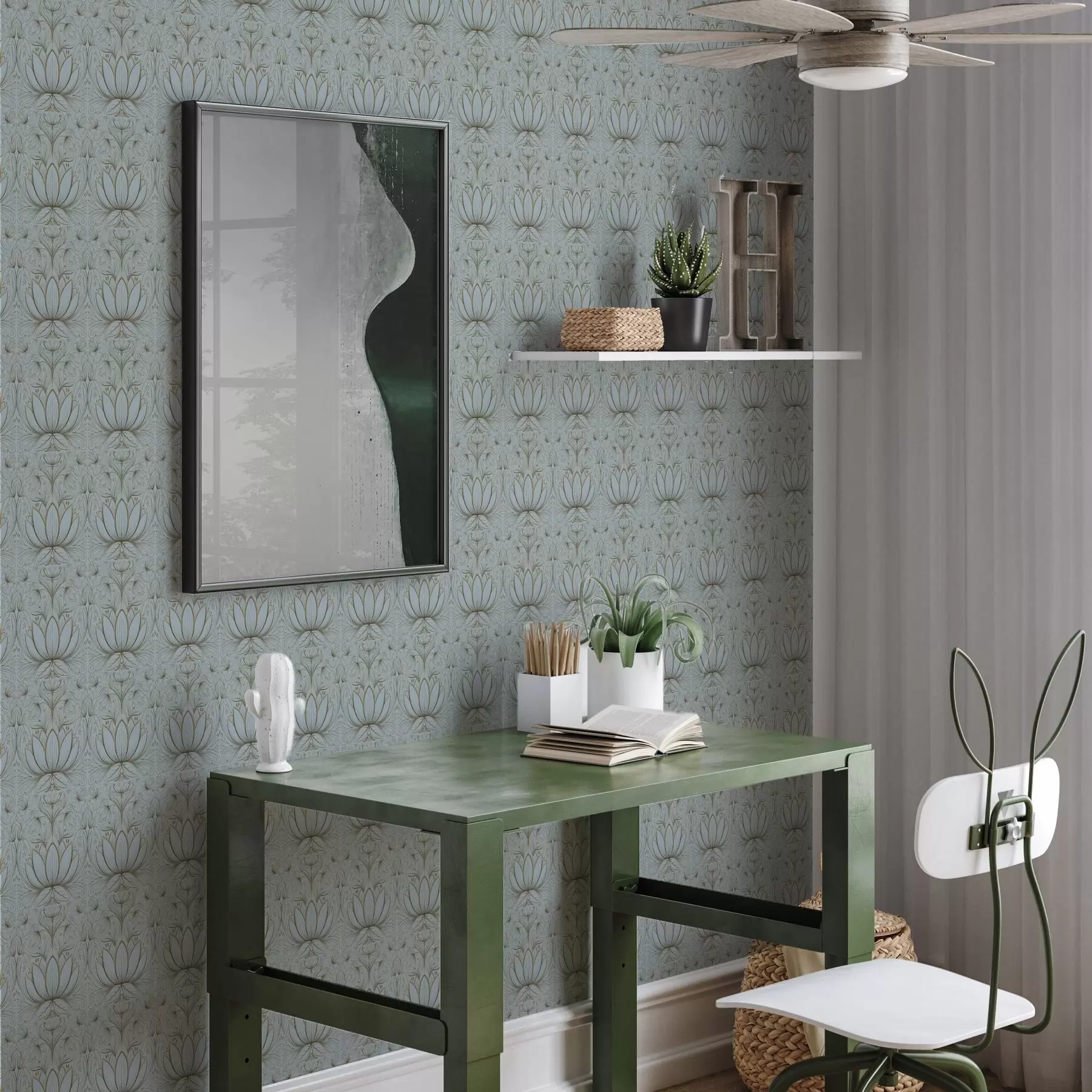 Fototapet Lotosový ornament v tyrkysové a žluté barevné paletě a00439