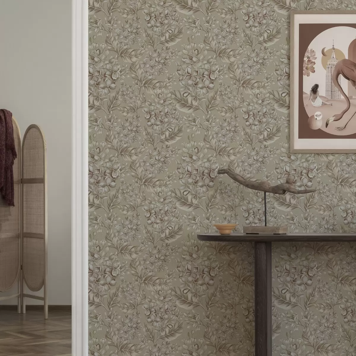 Tapety Béžové větve s bílými květy v teplých odstínech a00441