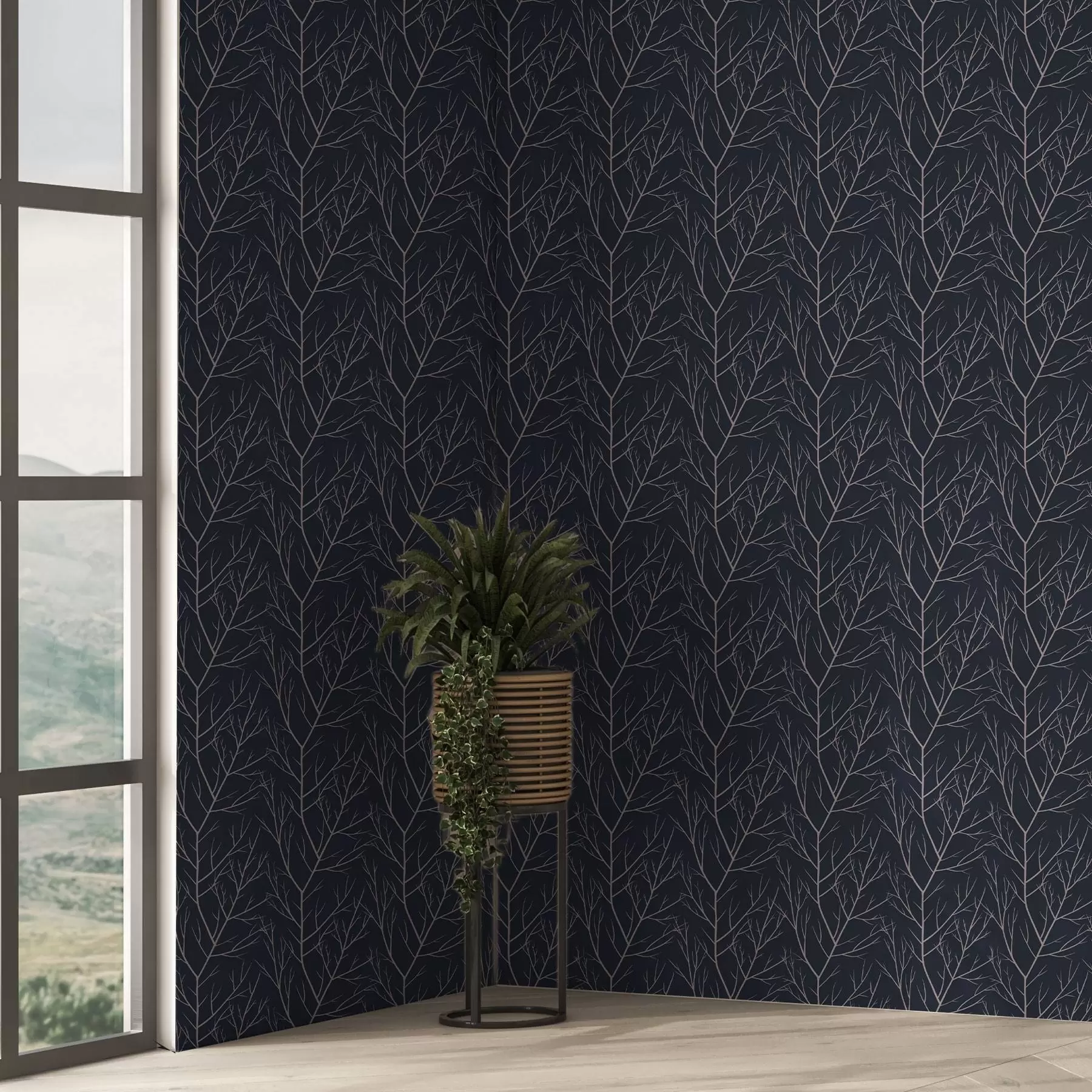 Fototapet Měkké červené větve na tmavě modrém pozadí a00451