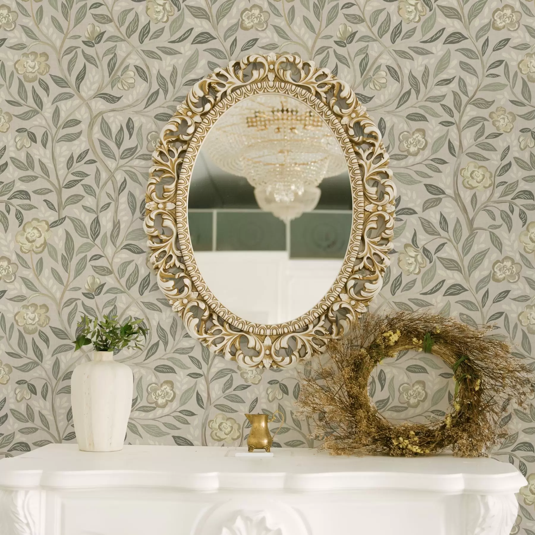 Fototapet Krémové růže a olivové listy na prašném růžovém pozadí a00455