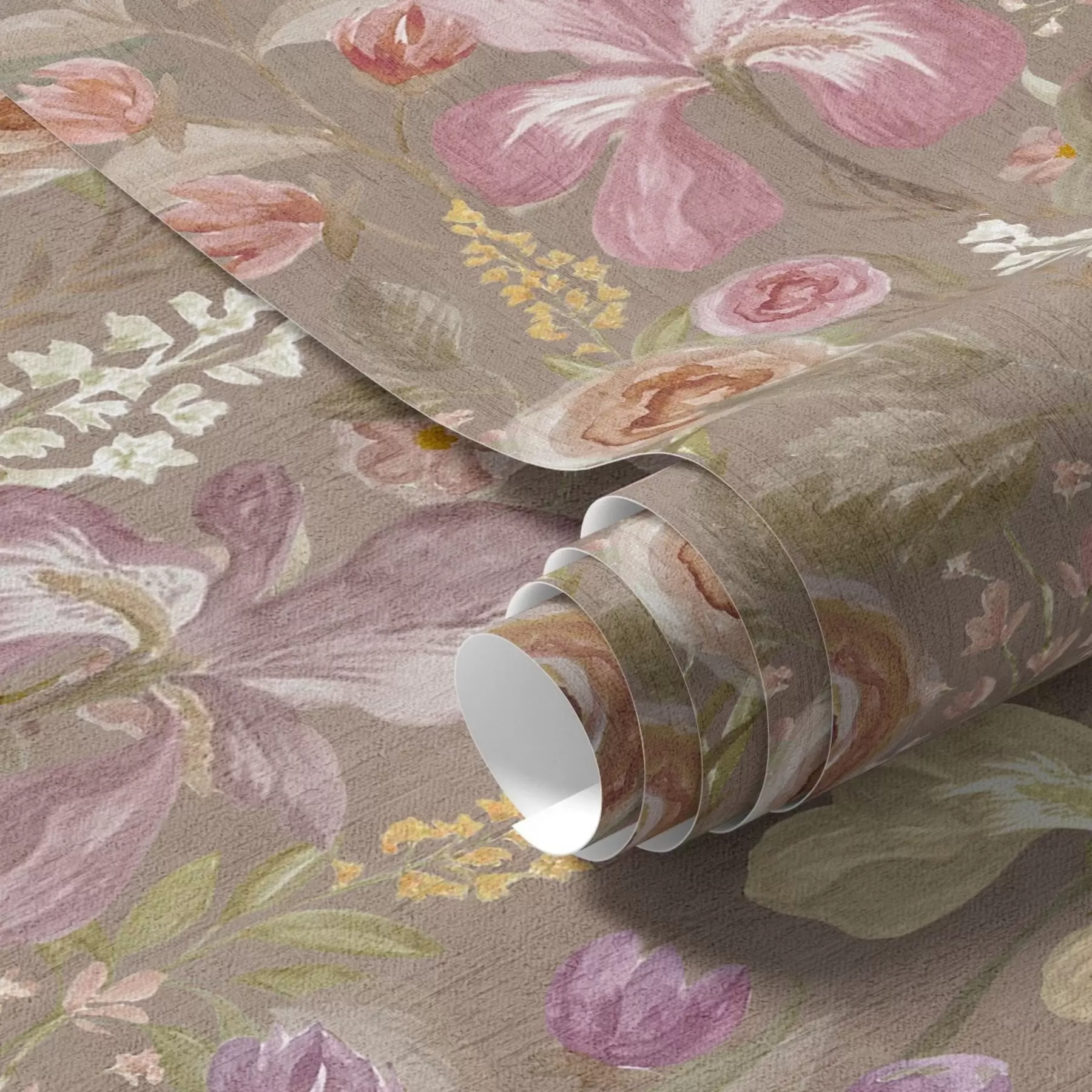 Fototapet Vintage růžový vzor kosatce na béžovém texturovaném pozadí a00457