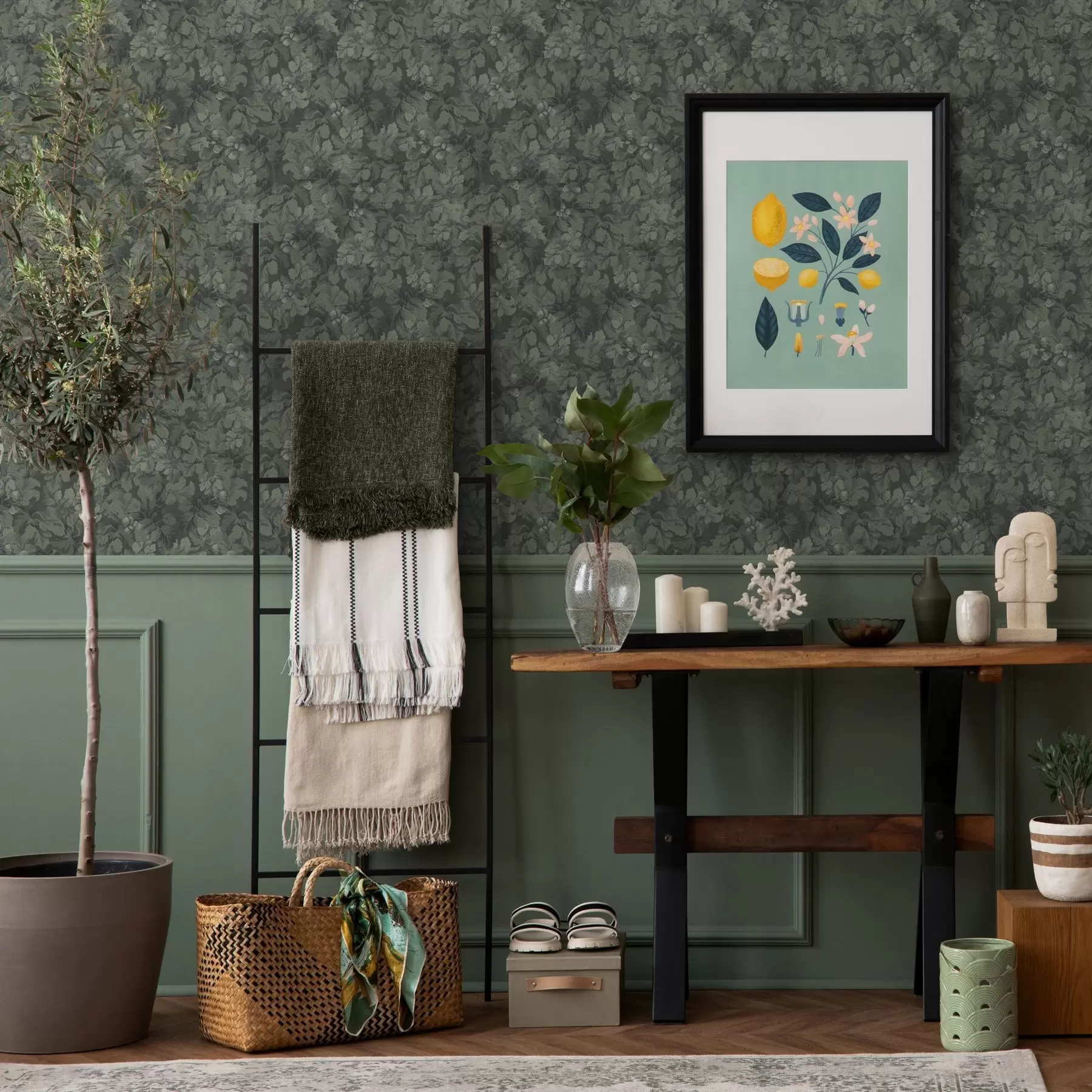 Fototapet Tmavá textura listů se žaludy v tmavě zelené barvě a00461