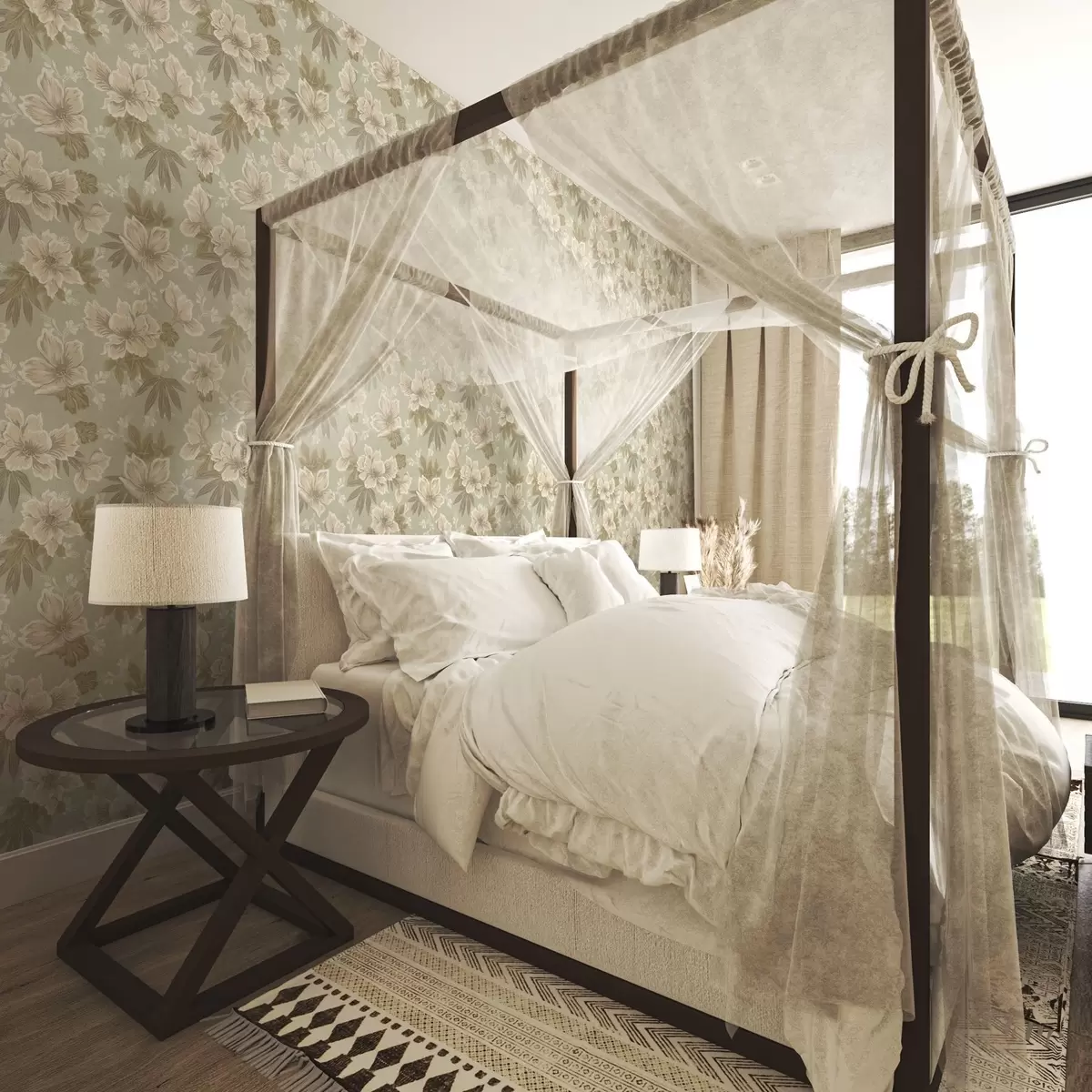 Tapety Krémové květy na olivově zeleném pozadí a00462