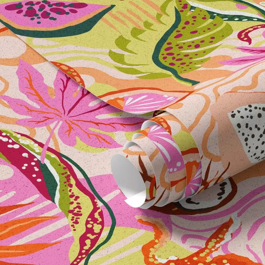 Fototapet Exotické ovoce, listy a chameleoni v tropickém stylu a00469