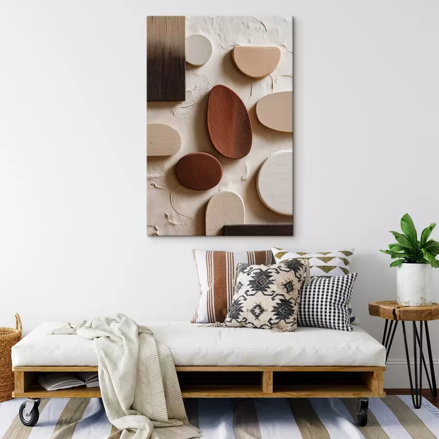 Obraz Abstraktní kompozice s trojrozměrnými geometrickými tvary na reliéfním pozadí Č. s45409