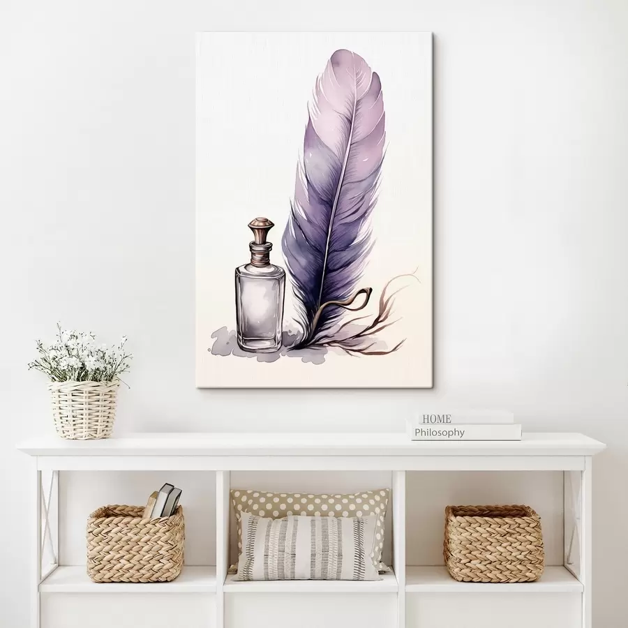 Obraz Akvarelová ilustrace pírka a skleněné lahvičky s inkoustem Č. s45410