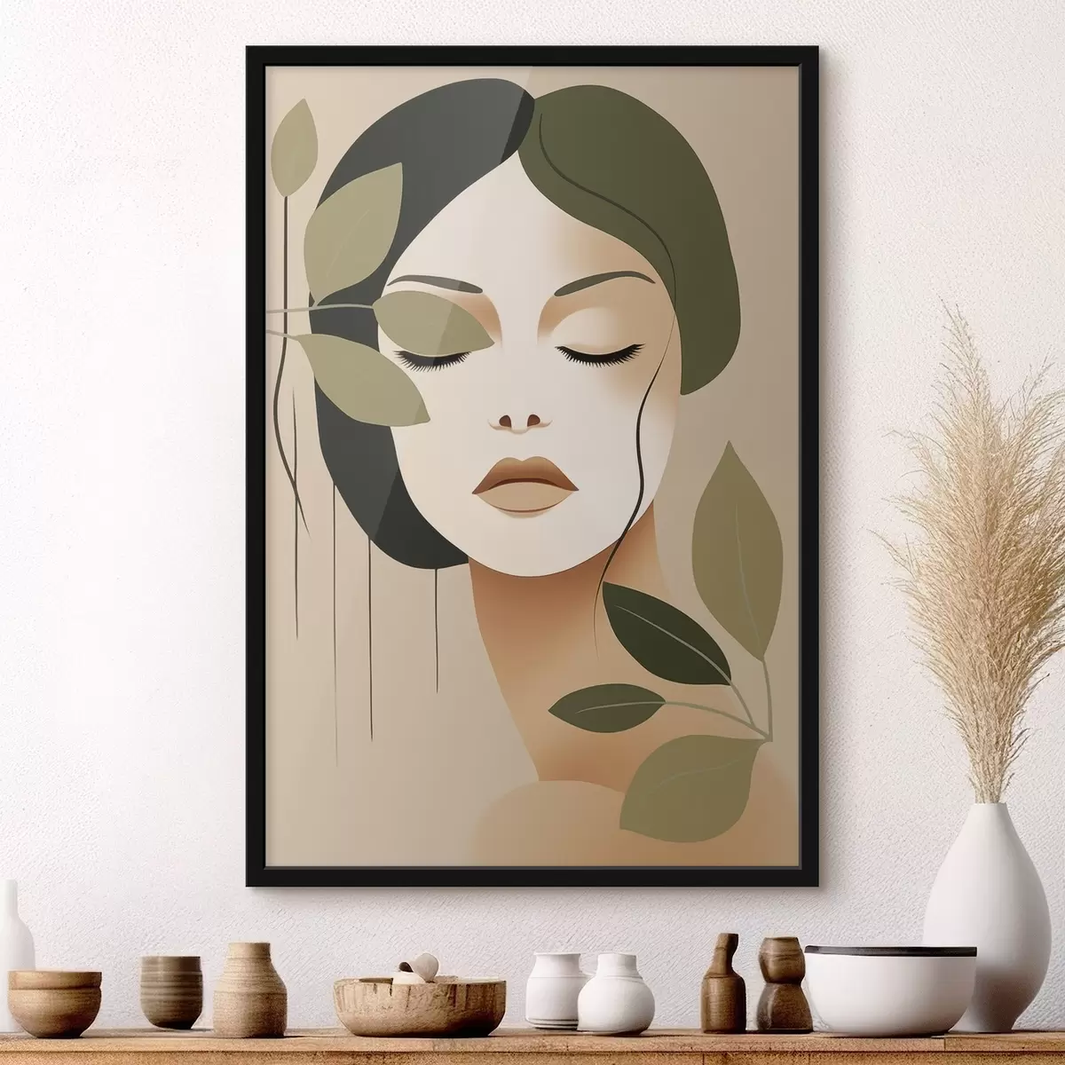 Poster Dívka s listy f45390